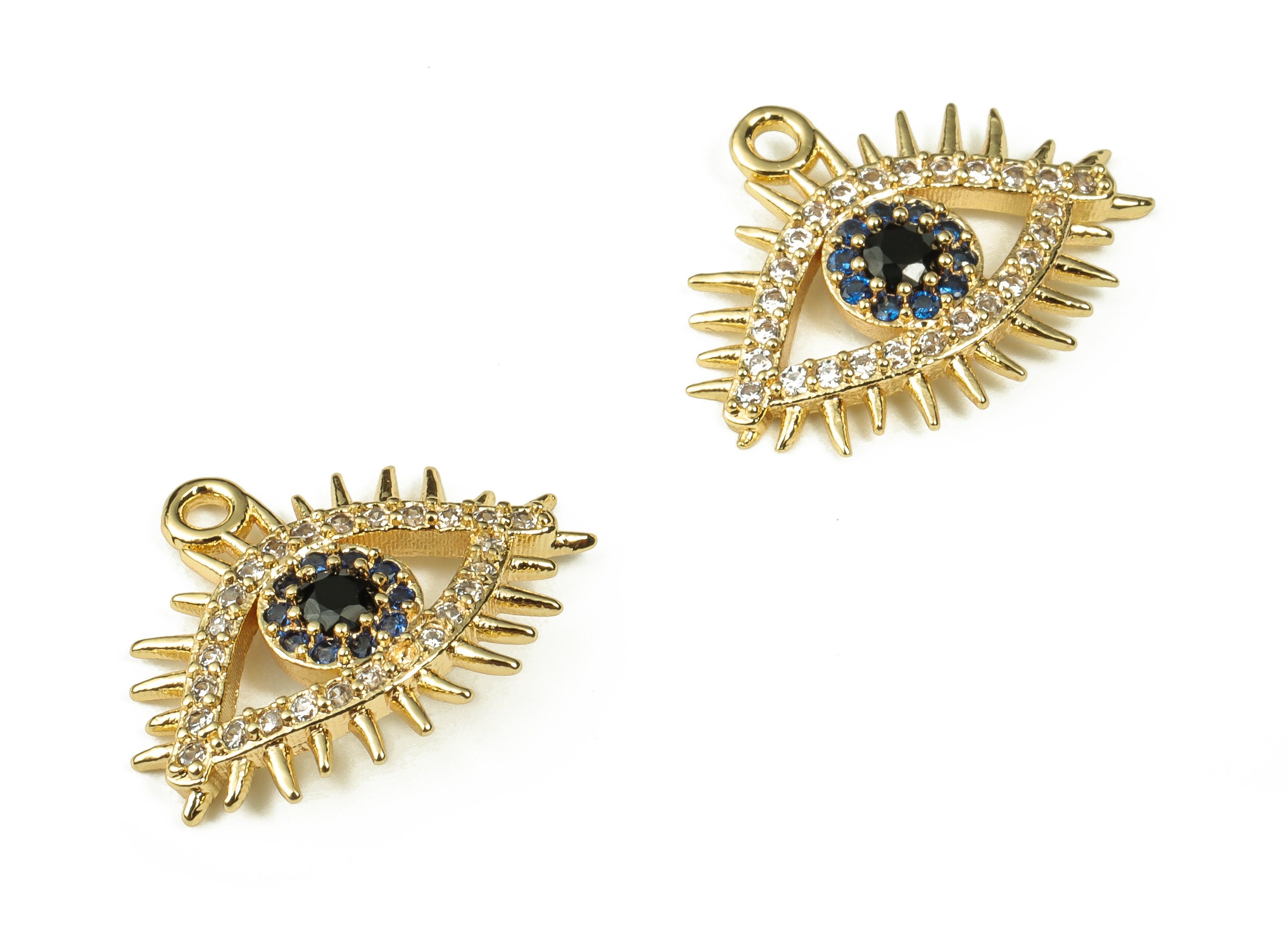 Brass Eye Shaped Charm - Brass Zircon Pendant Charm - Zircon Eye Earrings Charm - 18K Gold Plated Brass Charm -16.72x13.93x1.67mm- RGP3348 - DOMEDBAZAAR