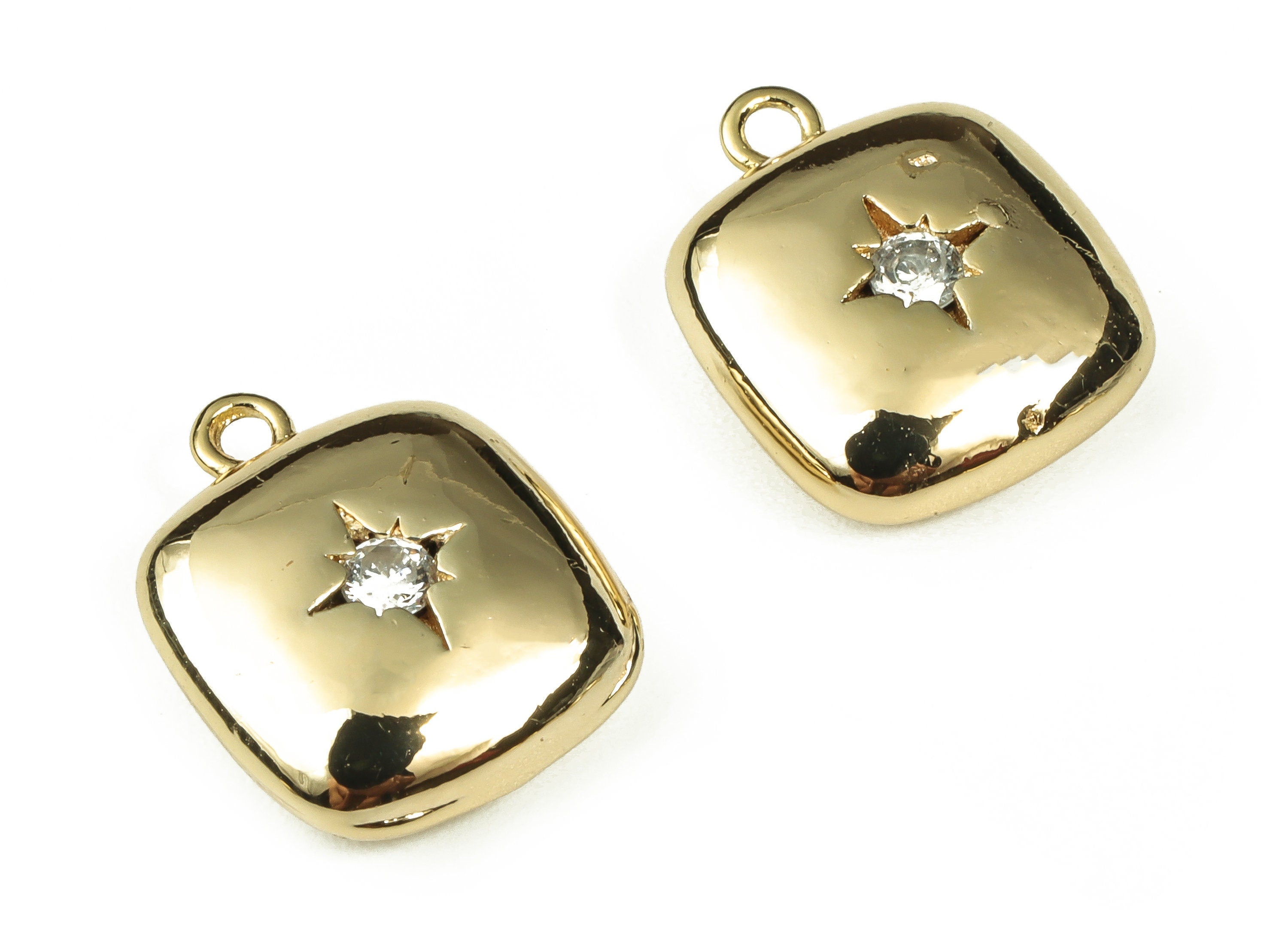 Brass Square Charm Pendants - Brass Charms with Zircon - 18k Real Gold Plated Brass - Jewelry Making Supplies -13.58x11.49x4.78mm- RGP3354 - DOMEDBAZAAR