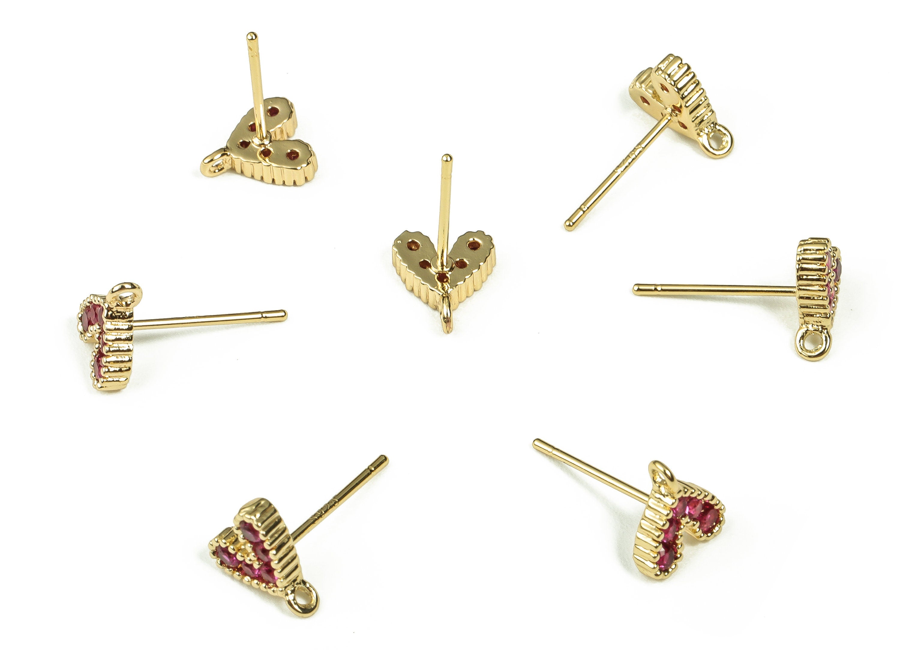 Brass Heart Shaped Stud Earrings - Brass Zircon Stud Earring - 18K Real Gold Plated Brass Stud – 925 Silver Stud - 8.46x7.37x2.17mm- RGP3364 - DOMEDBAZAAR