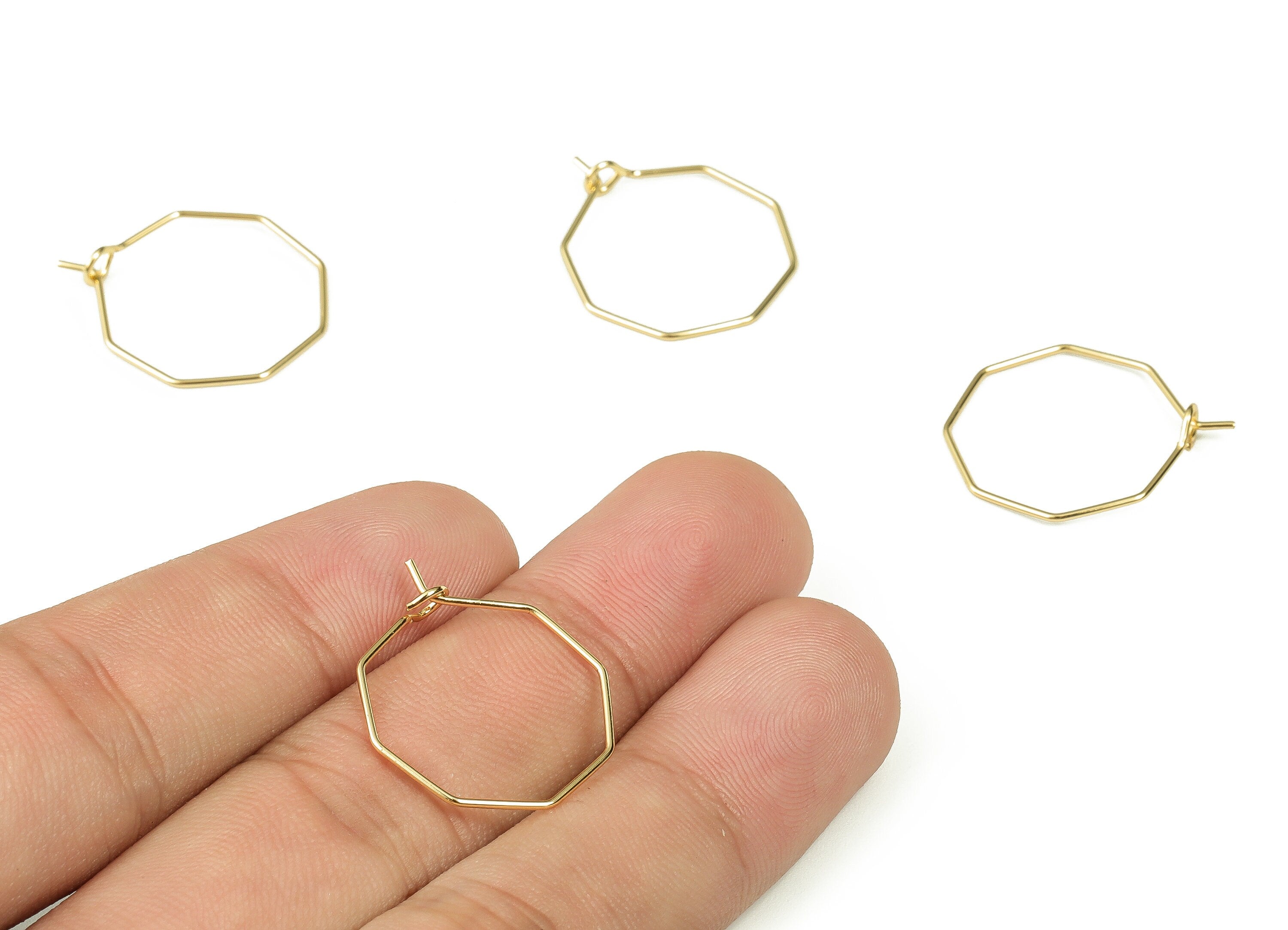 Brass Octagon Hoop Earrings - Brass Geometric Gold Plated Hoop Earring - Honey Hoops - 18k Real Gold Plated Brass -24.24x19.7x0.74mm-RGP3346 - DOMEDBAZAAR