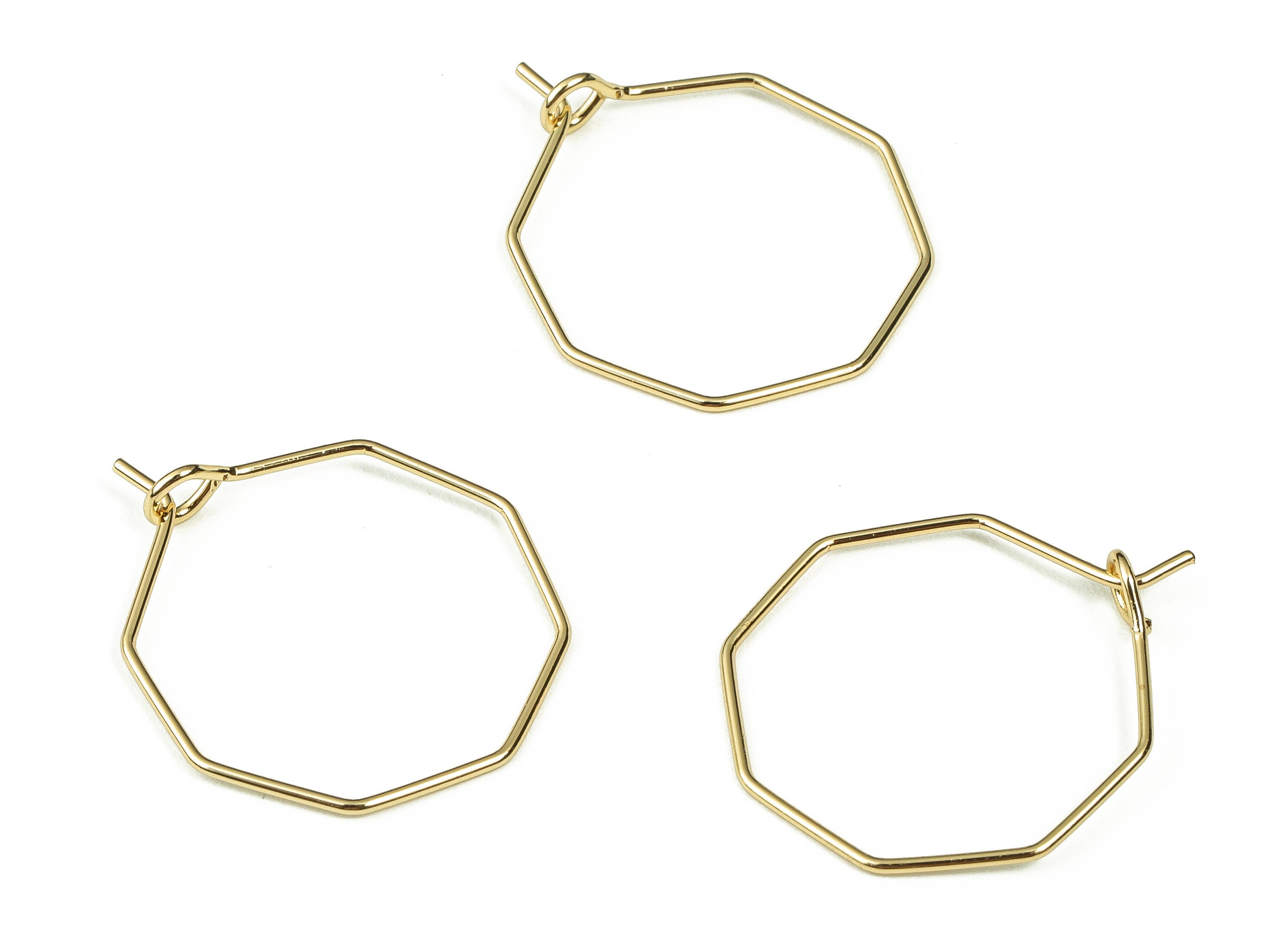 Brass Octagon Hoop Earrings - Brass Geometric Gold Plated Hoop Earring - Honey Hoops - 18k Real Gold Plated Brass -24.24x19.7x0.74mm-RGP3346 - DOMEDBAZAAR