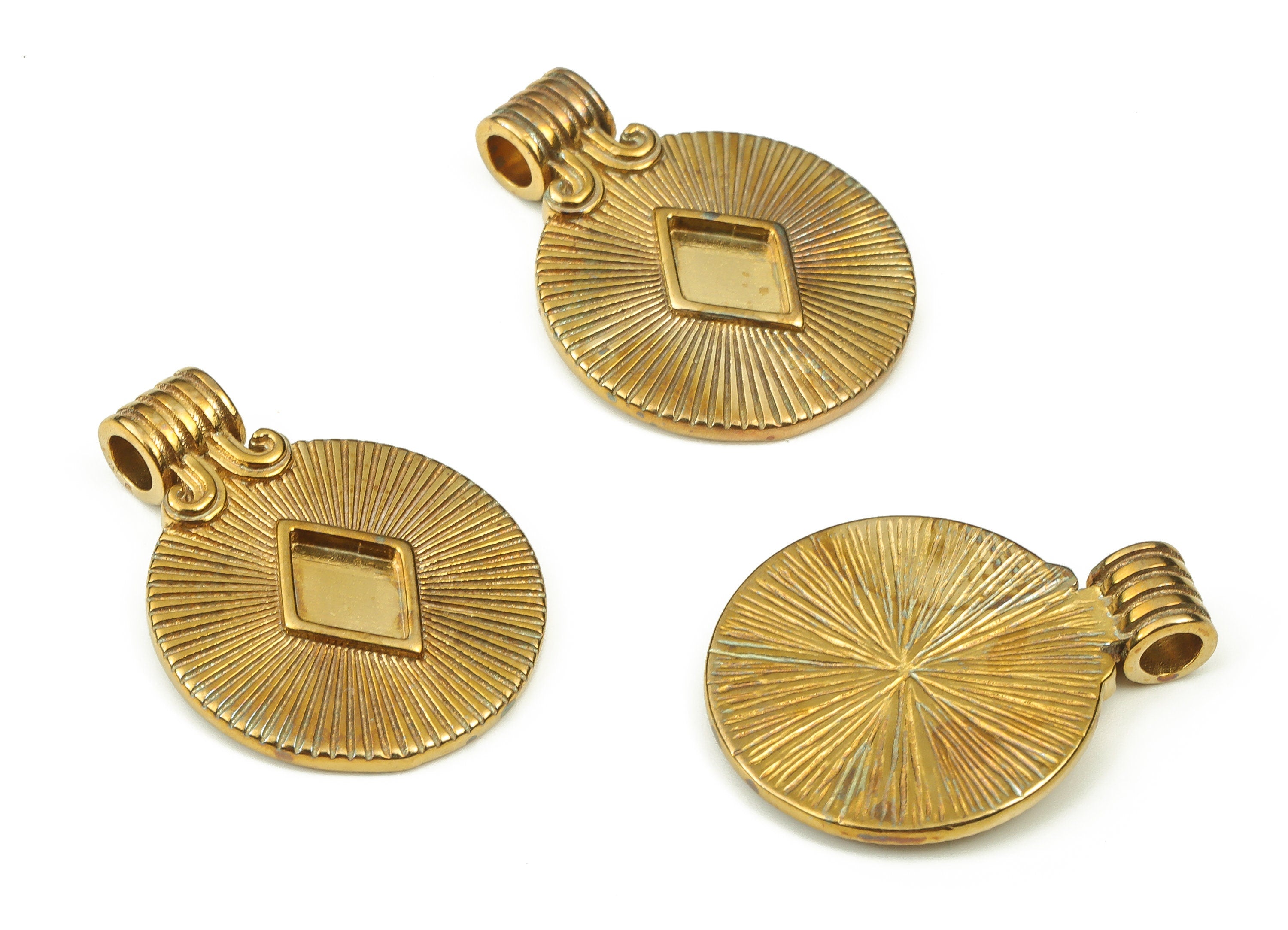 Brass Round Earring Charms - Raw Brass Diamond Pendant - Earrings Finding - DIY Jewelry Making Supplies - 23.86x18.34x4.6mm - PP4546 - DOMEDBAZAAR