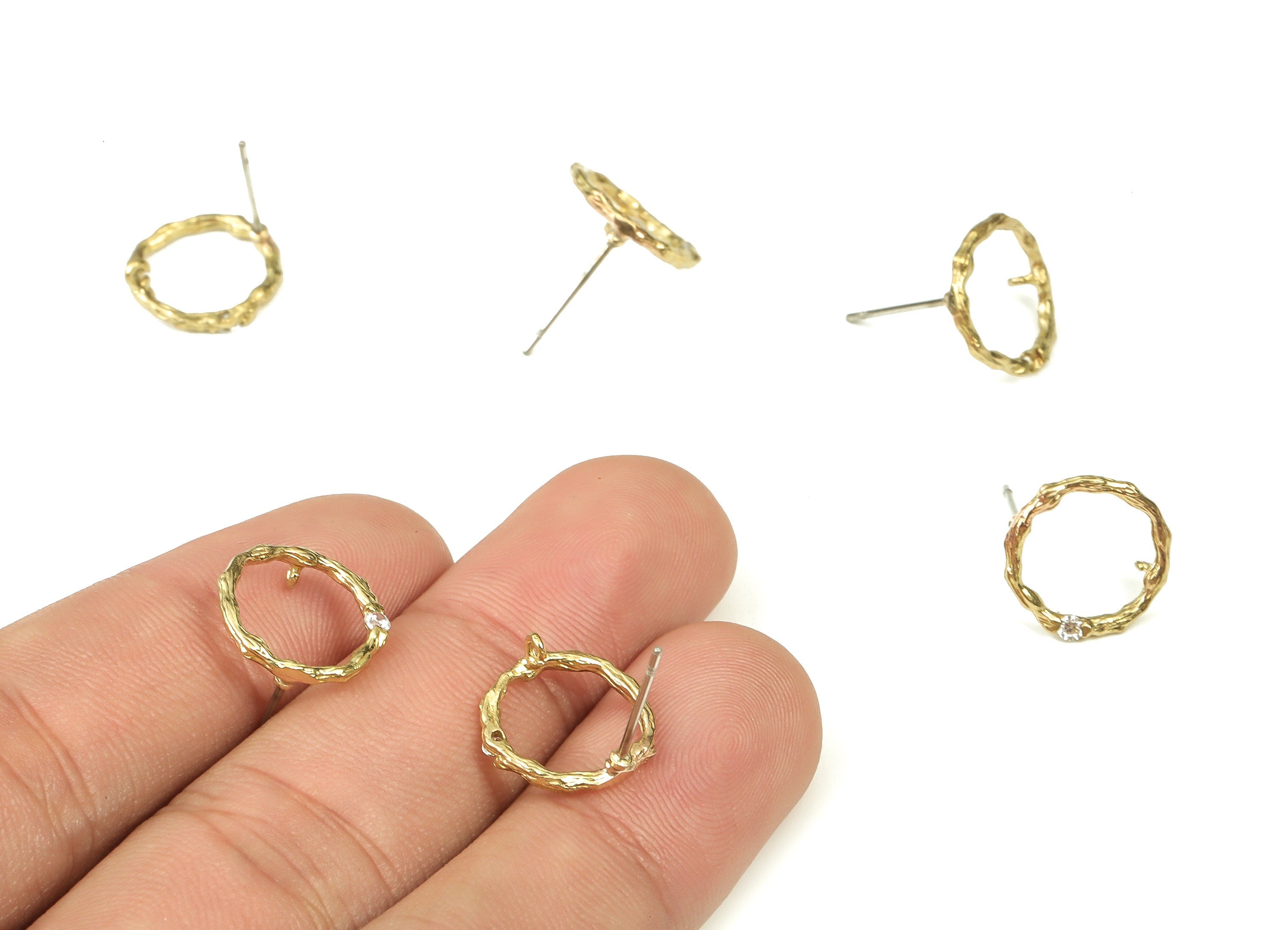Brass Round Earring Stud Zircon - Raw Bras Circle Earring Post - Stainless Steel Stud - Jewelry Supplies - 12.49x13.1x1.64mm - PP4531 - DOMEDBAZAAR