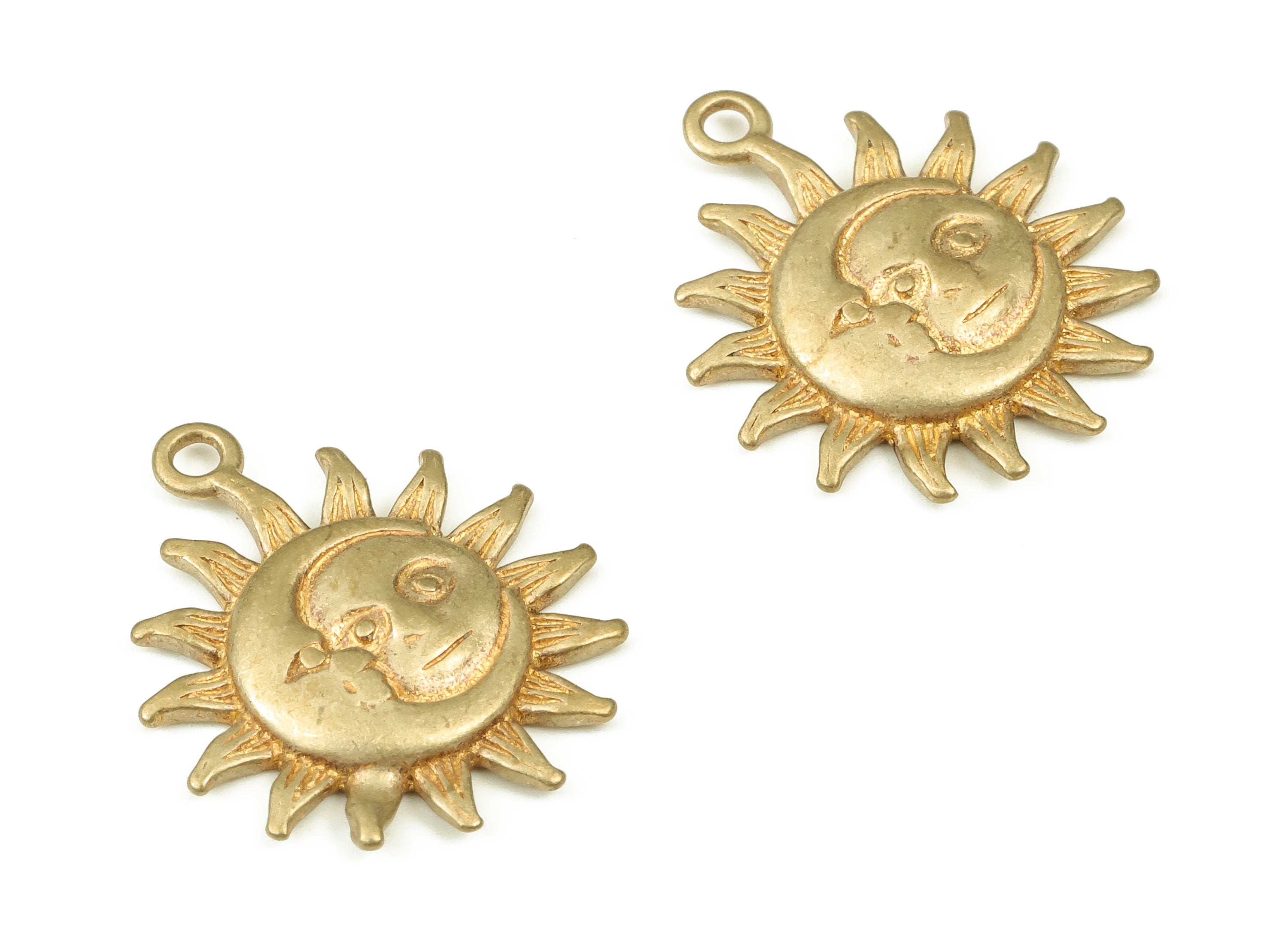 Brass Sun Smiley Earring Charms - Raw Brass Moon Face Pendant - Earrings Finding - Jewelry Making Supplies - 19.62x16.59x2.27mm - PP4550 - DOMEDBAZAAR