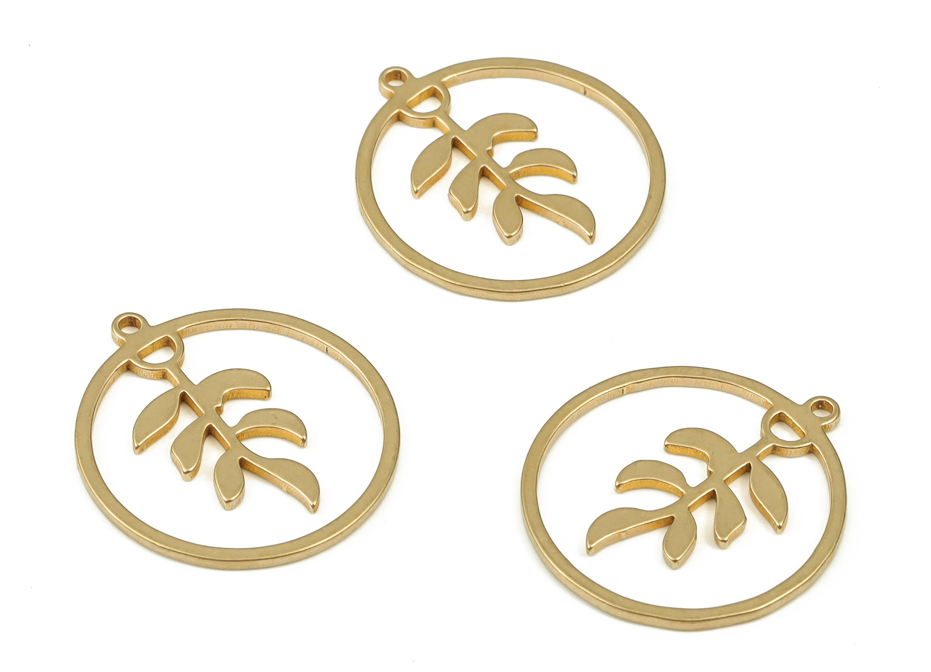 Brass Round Earring Charms - Circle Plant Pendant Charms - Earring Findings – DIY Jewelry Making Supplies - 21.87x19.86x0.93mm - PP4520 - DOMEDBAZAAR