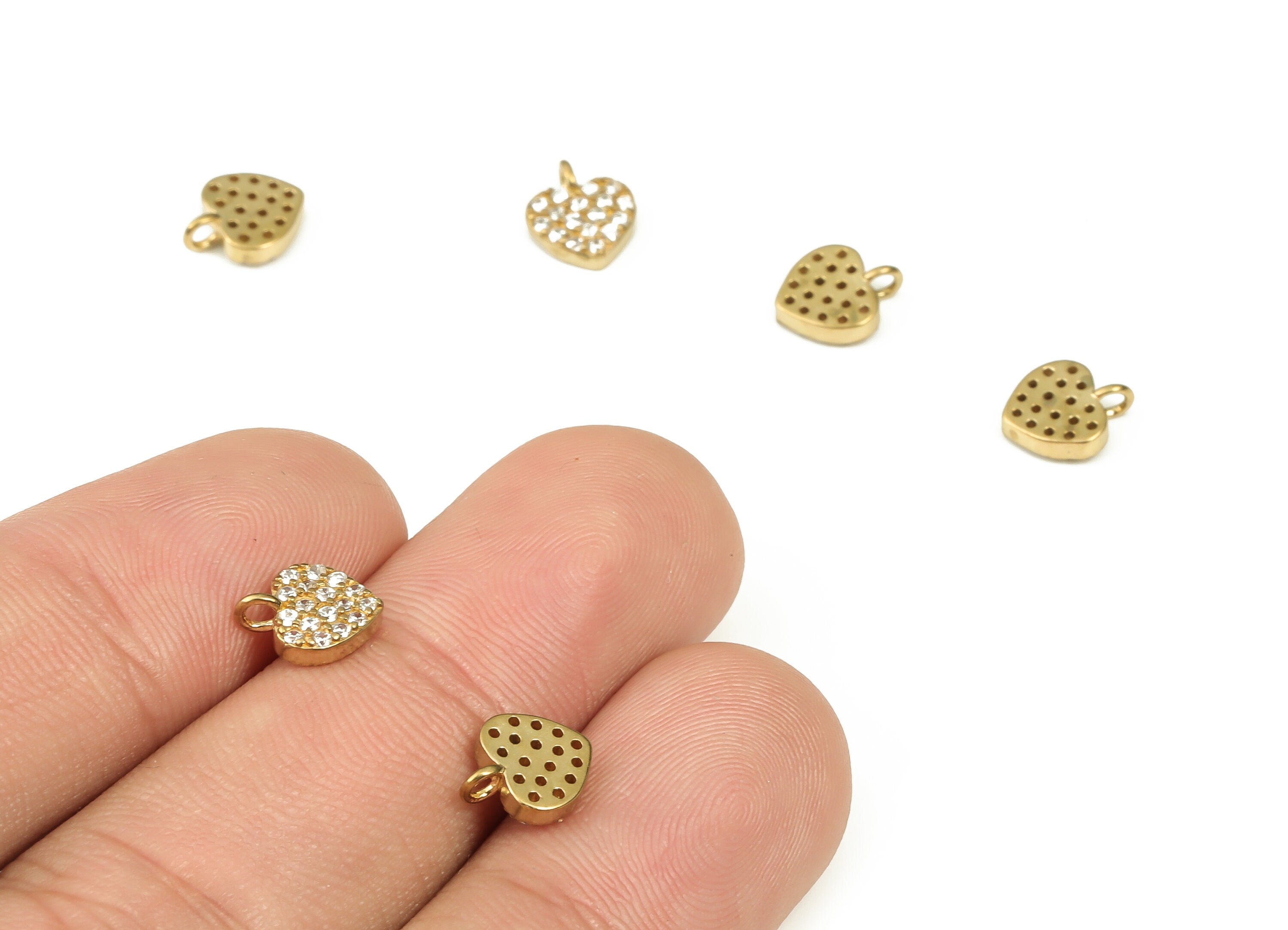 Brass Heart Earring Charms With Zircon - Raw Brass Heart Pendant - Earrings Finding - Jewelry Making Supplies - 8.42x7.22x2.08mm - PP4543 - DOMEDBAZAAR
