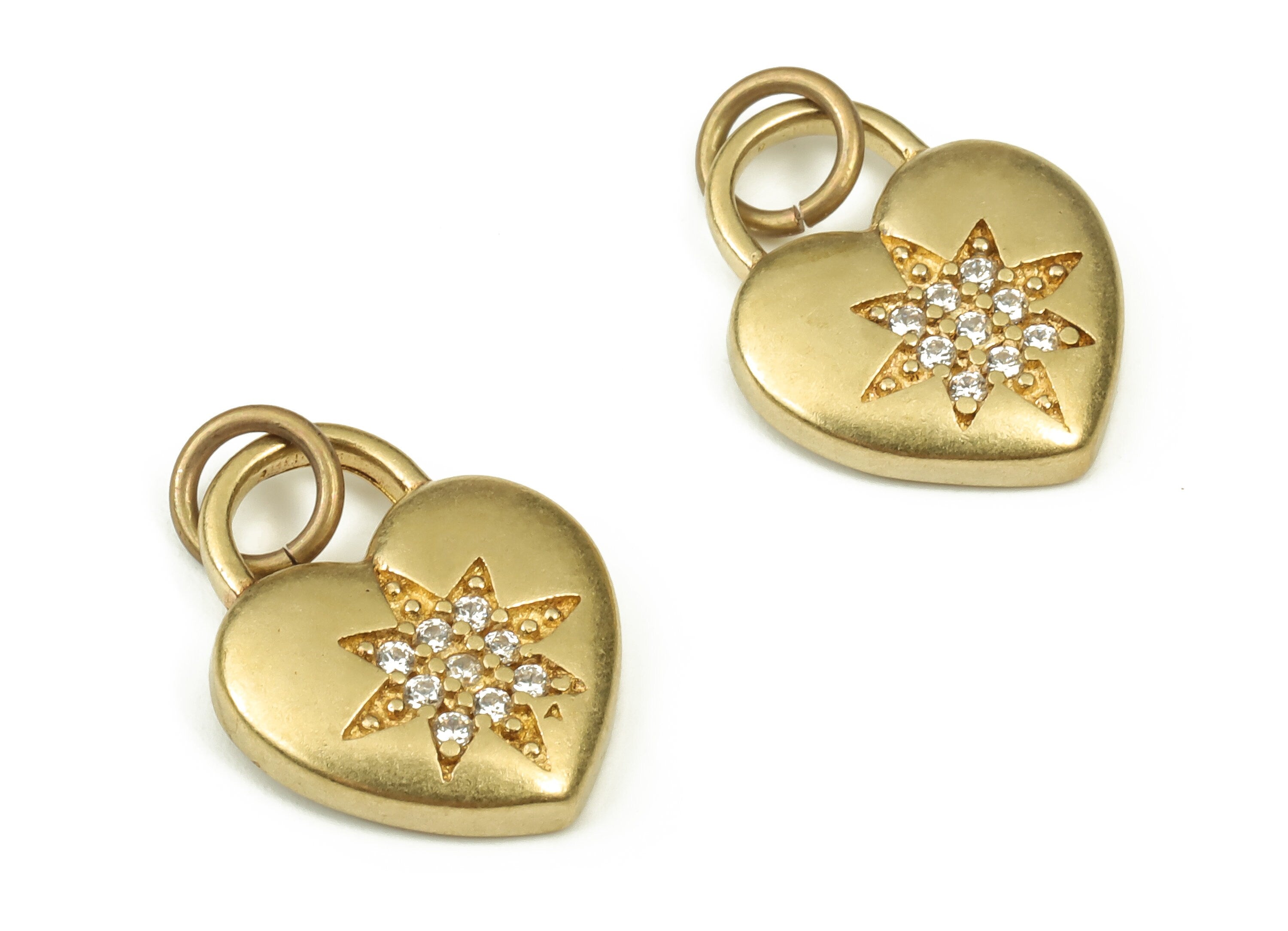 Brass Heart Earring Charms - Zircon Raw Brass Star Pendant – Earring Finding – Jewelry Making Supplies - 14.48x11.79x2.15mm - PP4548 - DOMEDBAZAAR