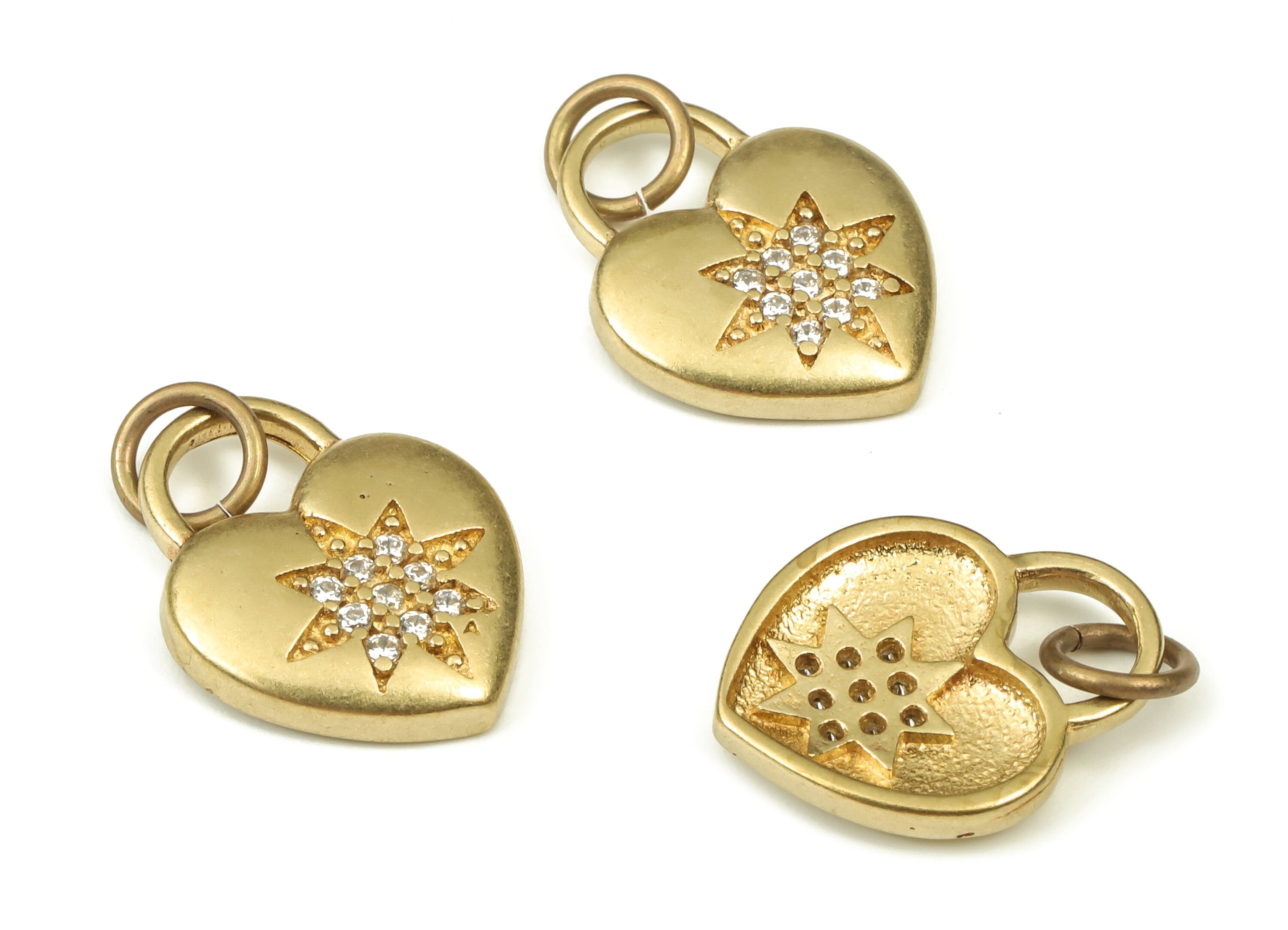 Brass Heart Earring Charms - Zircon Raw Brass Star Pendant – Earring Finding – Jewelry Making Supplies - 14.48x11.79x2.15mm - PP4548 - DOMEDBAZAAR
