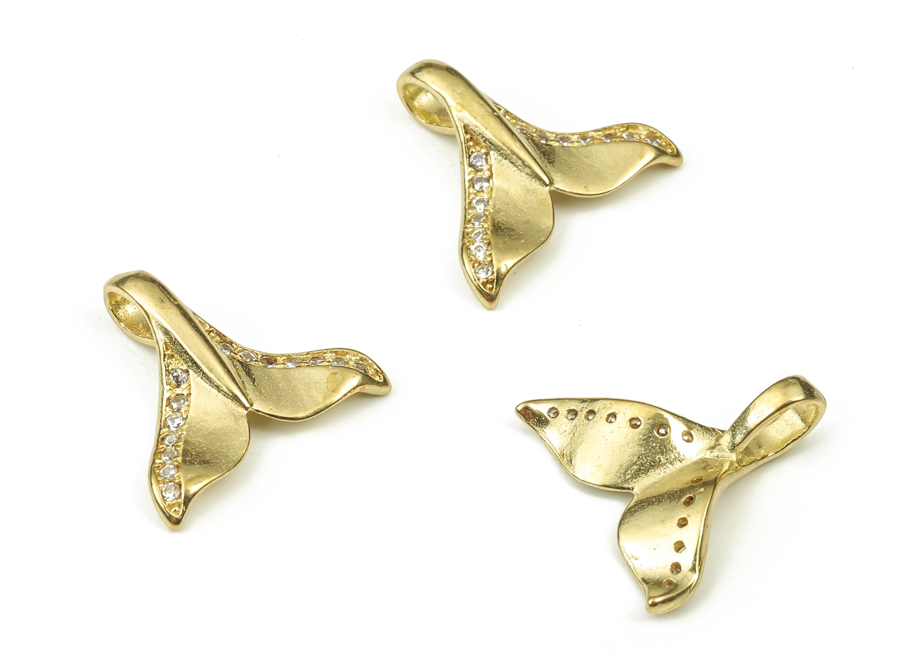 Brass Fish Tail Earring Charm – Zircon Fish Tail Charm - Raw Brass Fish   Tail Pendant - Jewelry Making Supplies -14.92x16.25x3.11mm- PP4517 - DOMEDBAZAAR