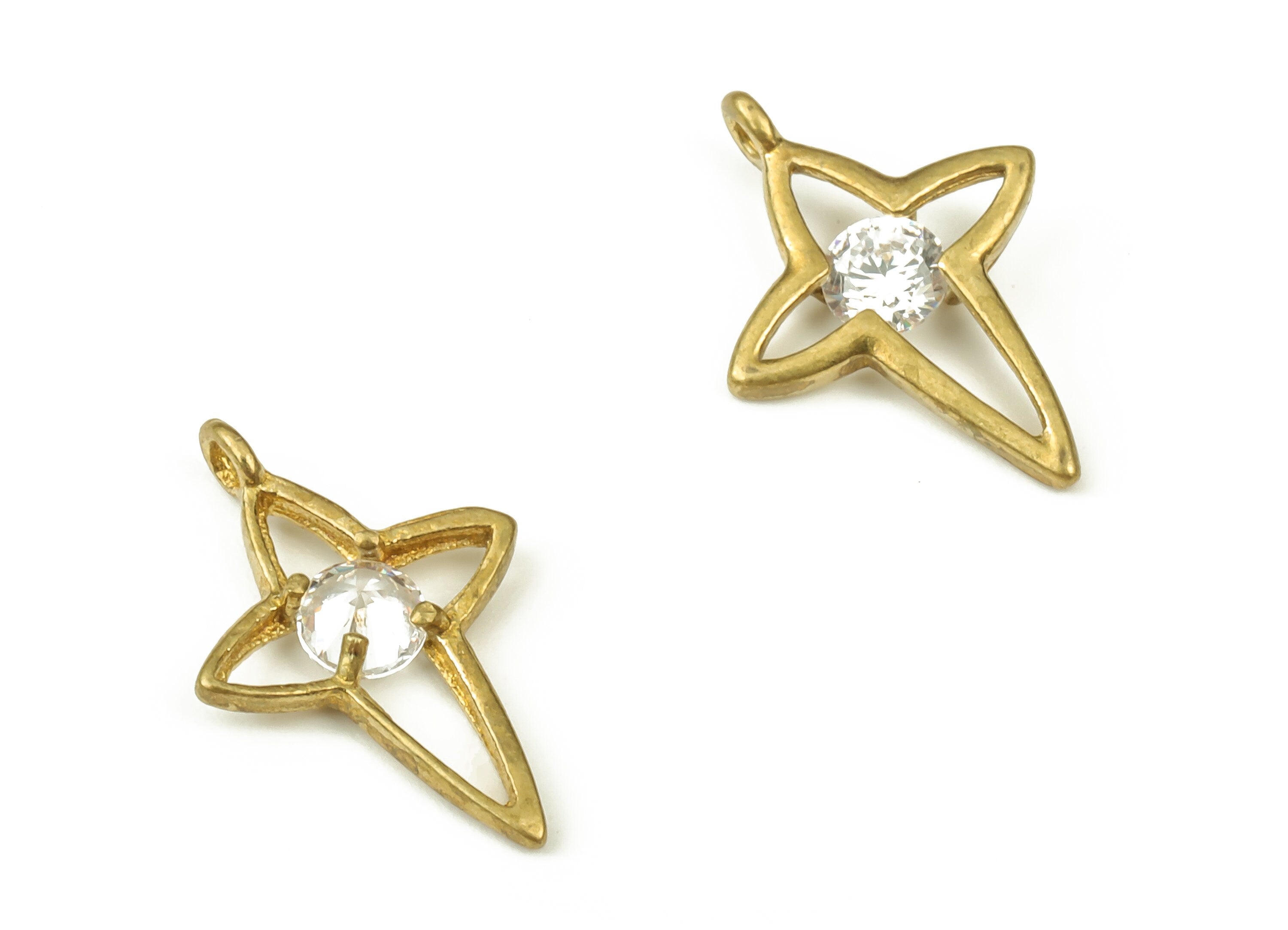 Brass Planet Earring Charms With Zircon - Raw Brass Planet Pendant - Earrings Finding - Jewelry Making Supplies - 14.3x10x2.2mm - PP4411 - DOMEDBAZAAR