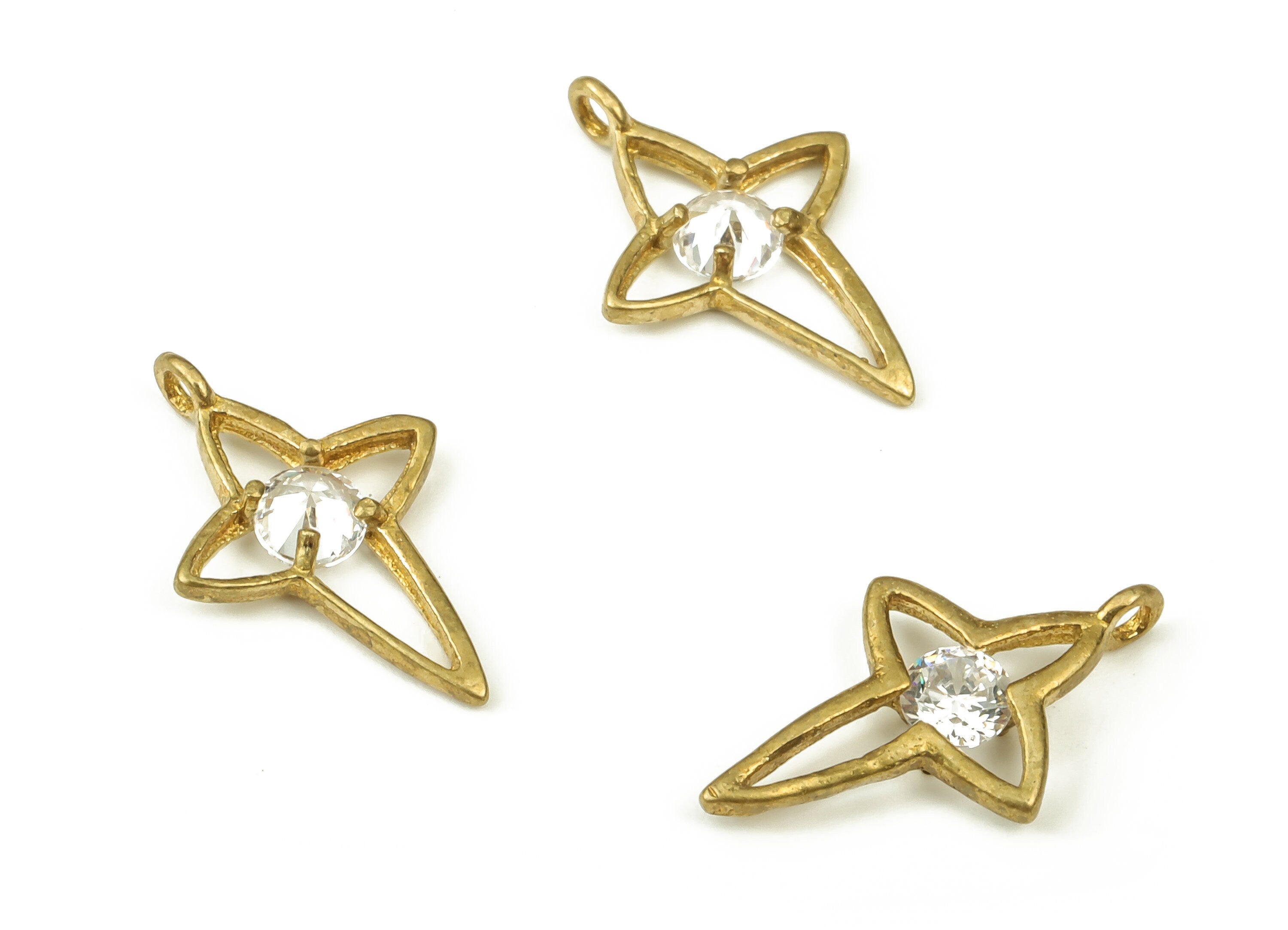 Brass Planet Earring Charms With Zircon - Raw Brass Planet Pendant - Earrings Finding - Jewelry Making Supplies - 14.3x10x2.2mm - PP4411 - DOMEDBAZAAR