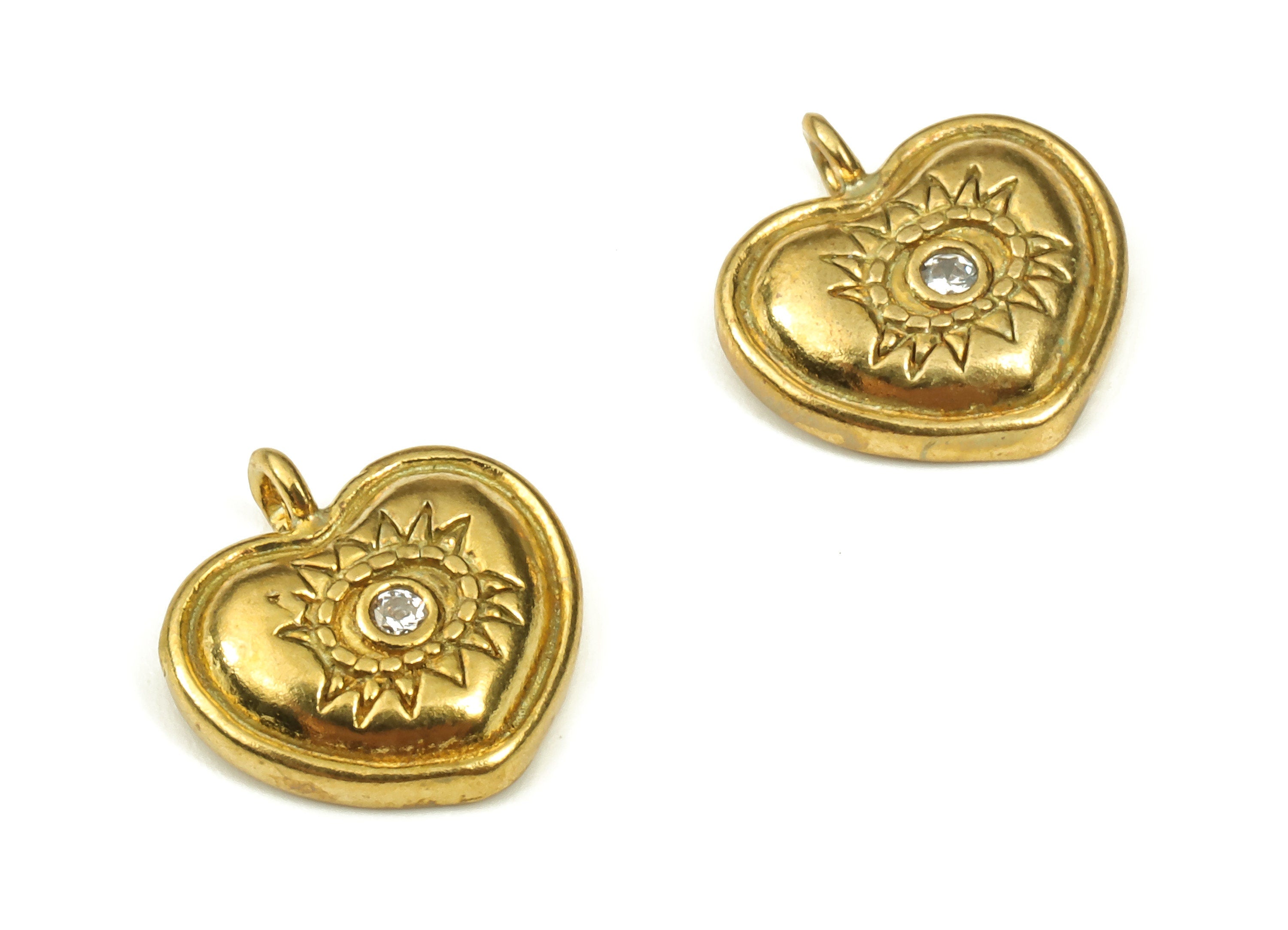 Brass Heart Earring Charm – Zircon Heart Eye Pendant – Evil Eye Charm - Earrings Finding - Jewelry Supplies - 11.05x10.84x2.43mm - PP4481 - DOMEDBAZAAR