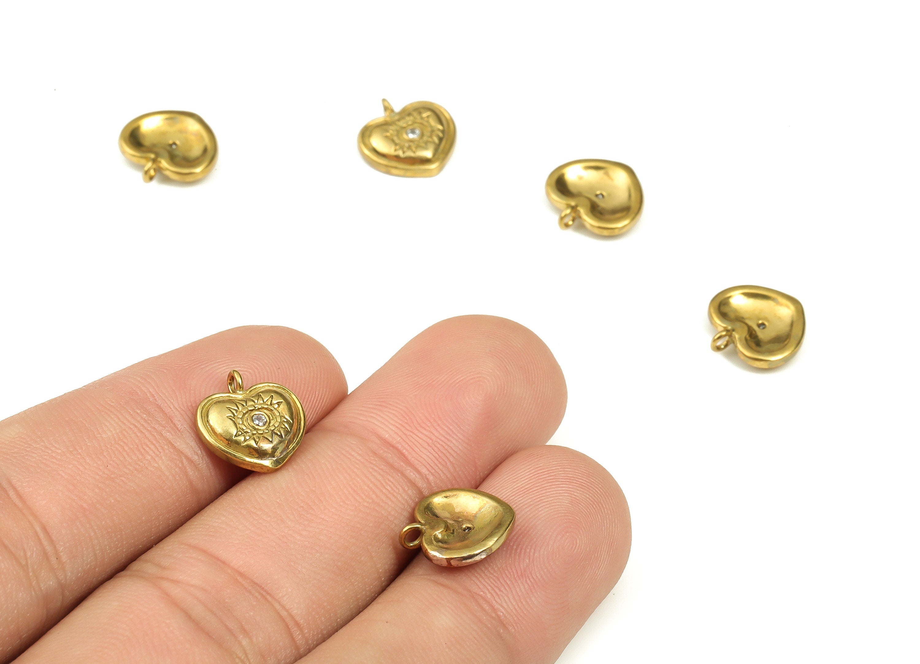 Brass Heart Earring Charm – Zircon Heart Eye Pendant – Evil Eye Charm - Earrings Finding - Jewelry Supplies - 11.05x10.84x2.43mm - PP4481 - DOMEDBAZAAR