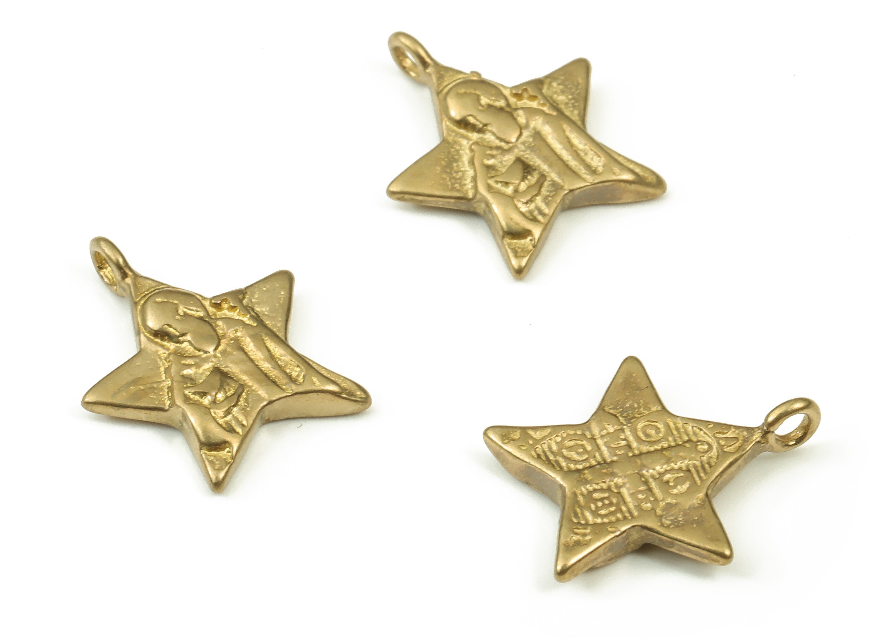 Brass Star Earring Charms - Raw Brass Star Pendant - Earring Findings - Jewelry Making Supplies - 14x12x2mm - PP4414 - DOMEDBAZAAR