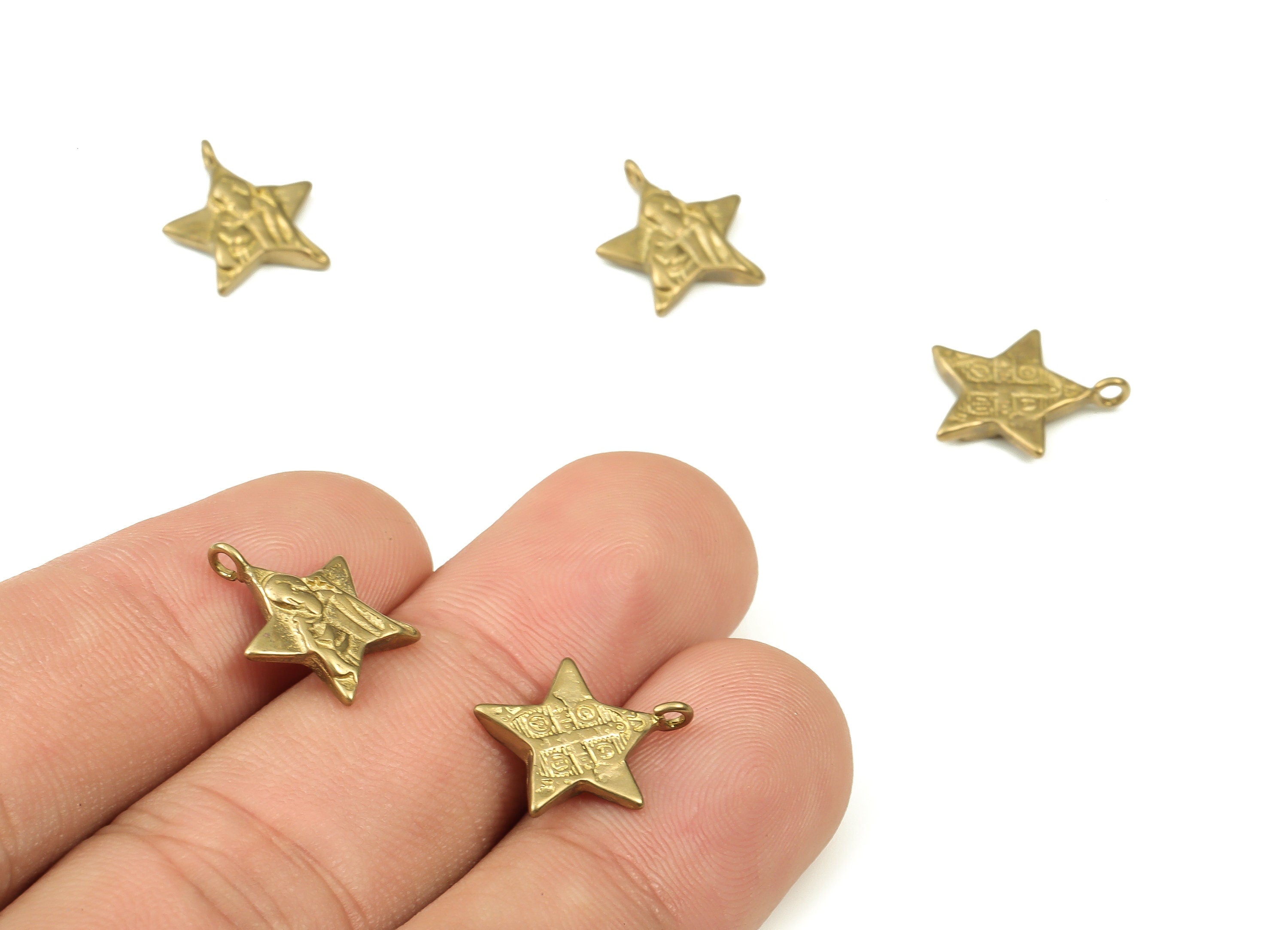 Brass Star Earring Charms - Raw Brass Star Pendant - Earring Findings - Jewelry Making Supplies - 14x12x2mm - PP4414 - DOMEDBAZAAR