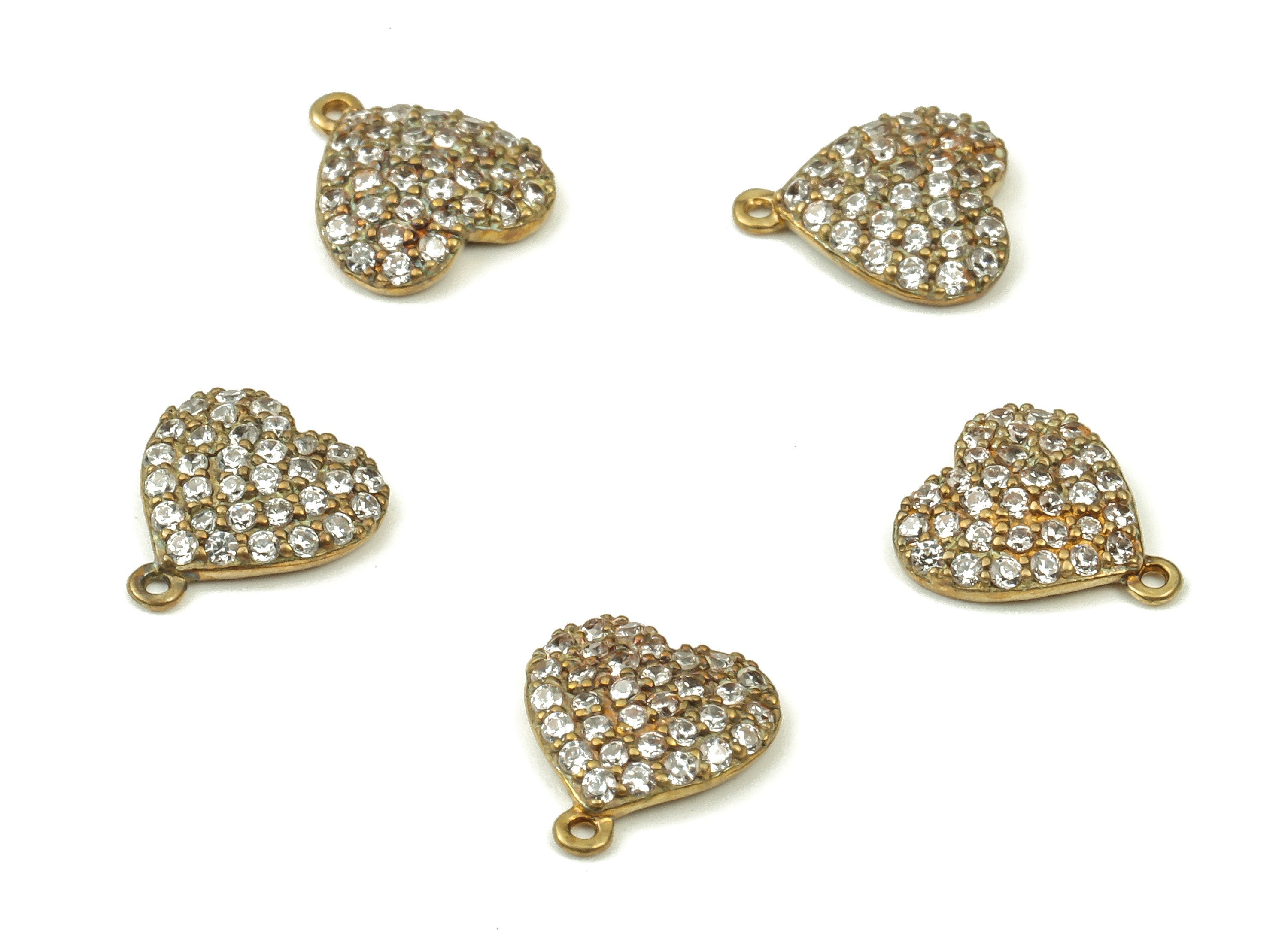 Brass Heart Earring Charms with Zircon - Raw Brass Heart Pendant - Earrings Finding - Jewelry Making Supplies - 9.2x8.5x2mm - PP4435 - DOMEDBAZAAR