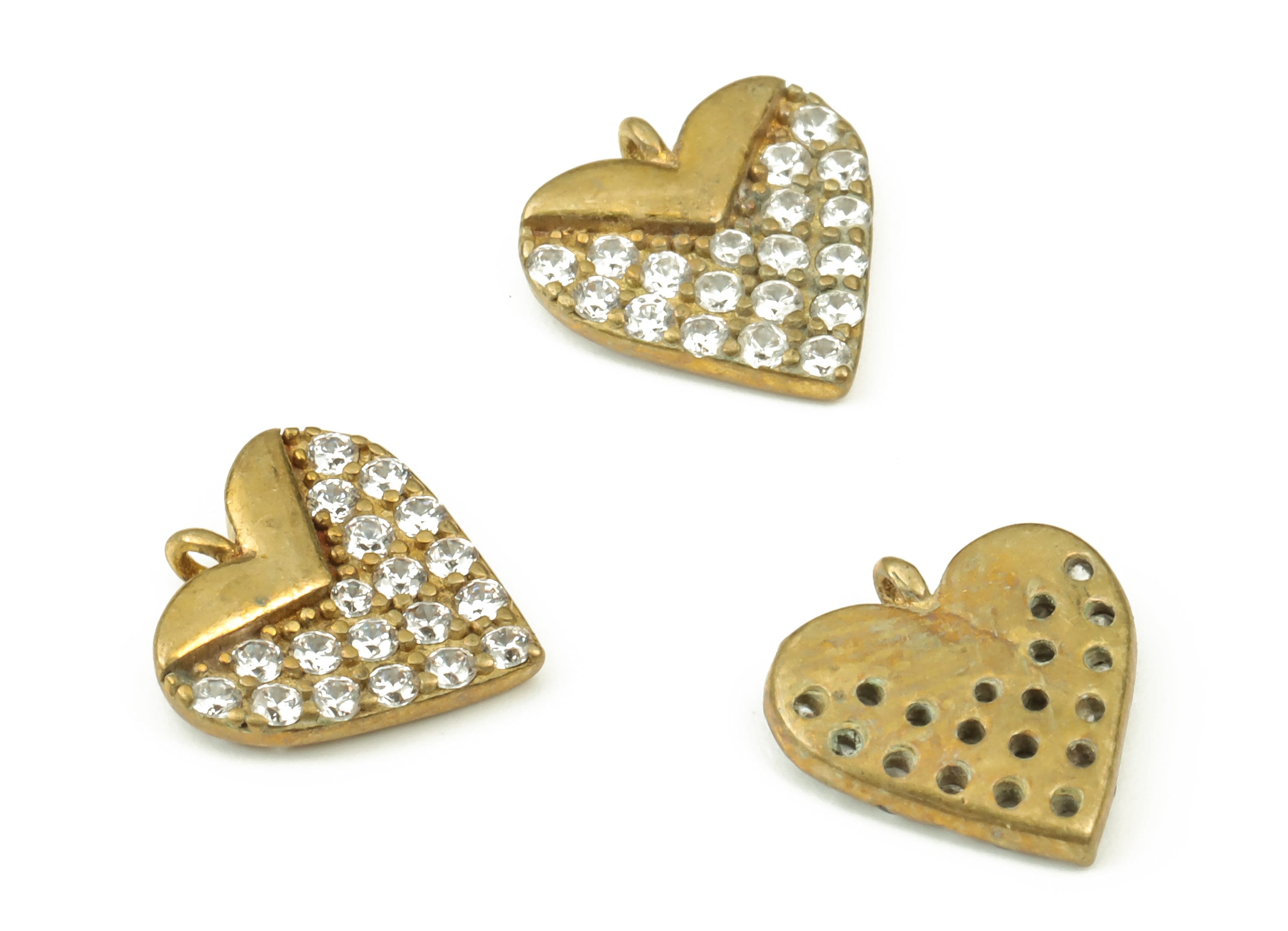 Brass Heart Earring Charms With Zircon - Raw Brass Heart Pendant - Earrings Finding - Jewelry Making Supplies - 9x8.6x1.85mm - PP4413 - DOMEDBAZAAR