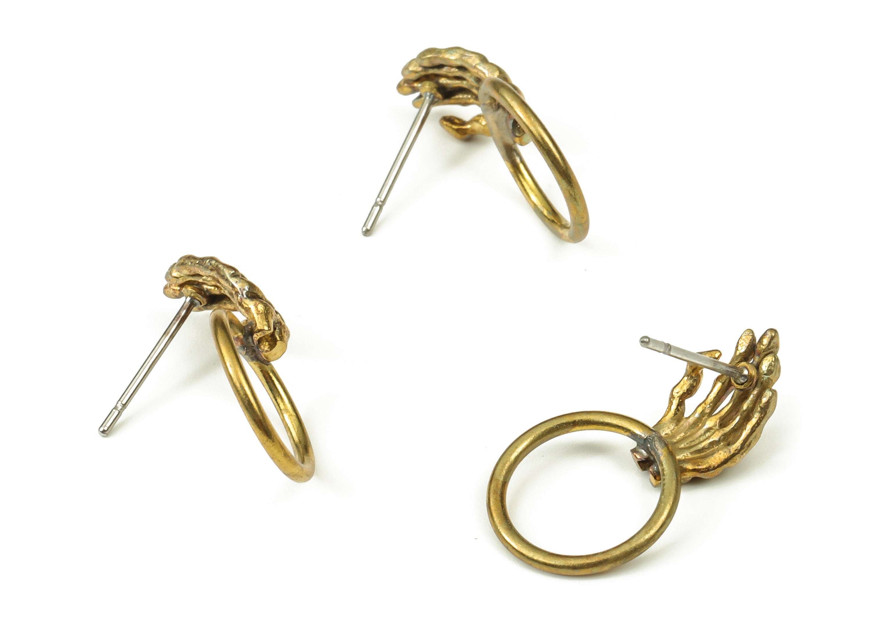 Brass Round Earring Stud - Raw Brass Hand Earring Post - Brass Stud - Earring Post - Jewelry Making Supplies - 20x11.3x1.16mm - PP4421 - DOMEDBAZAAR
