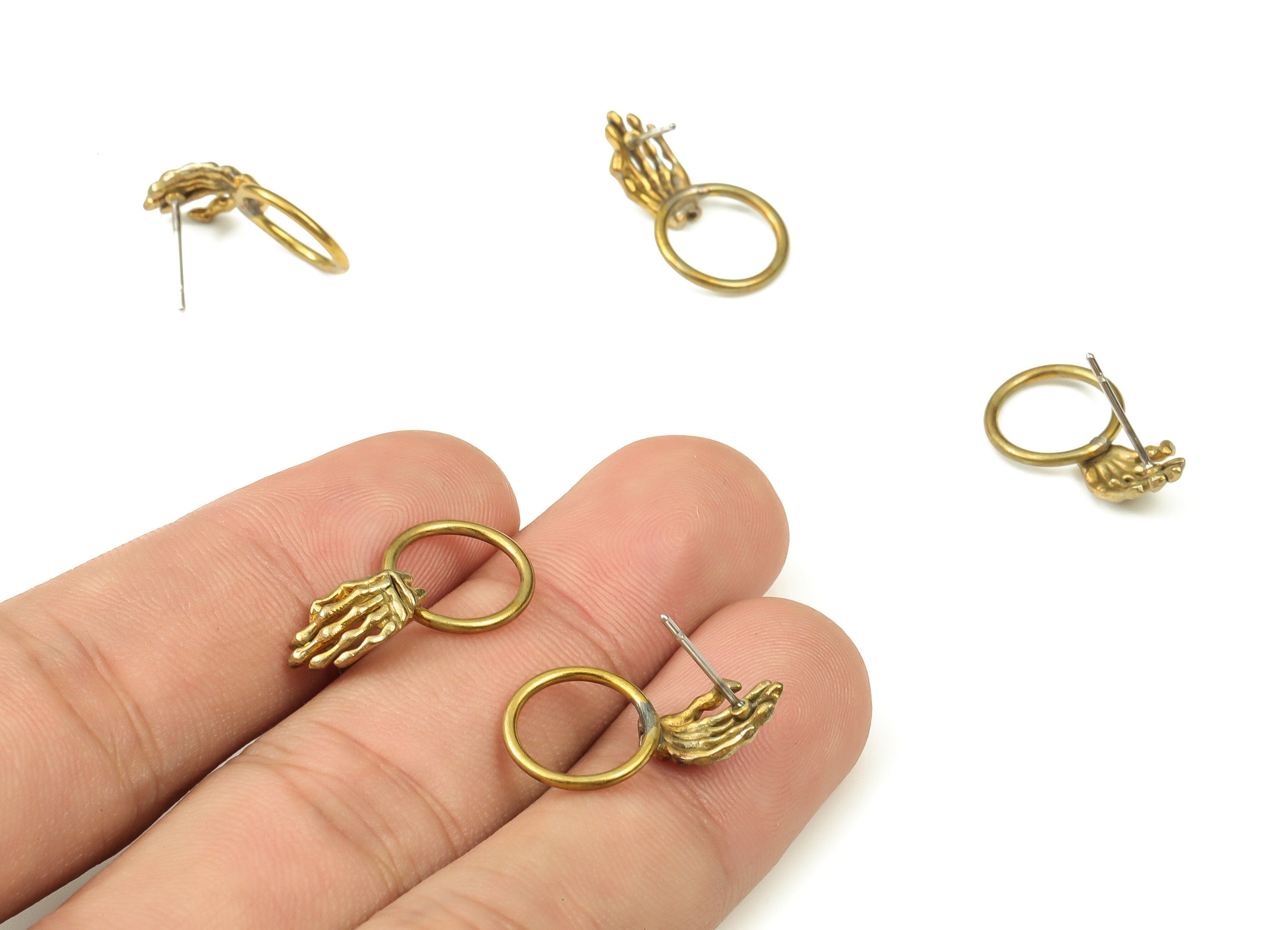 Brass Round Earring Stud - Raw Brass Hand Earring Post - Brass Stud - Earring Post - Jewelry Making Supplies - 20x11.3x1.16mm - PP4421 - DOMEDBAZAAR