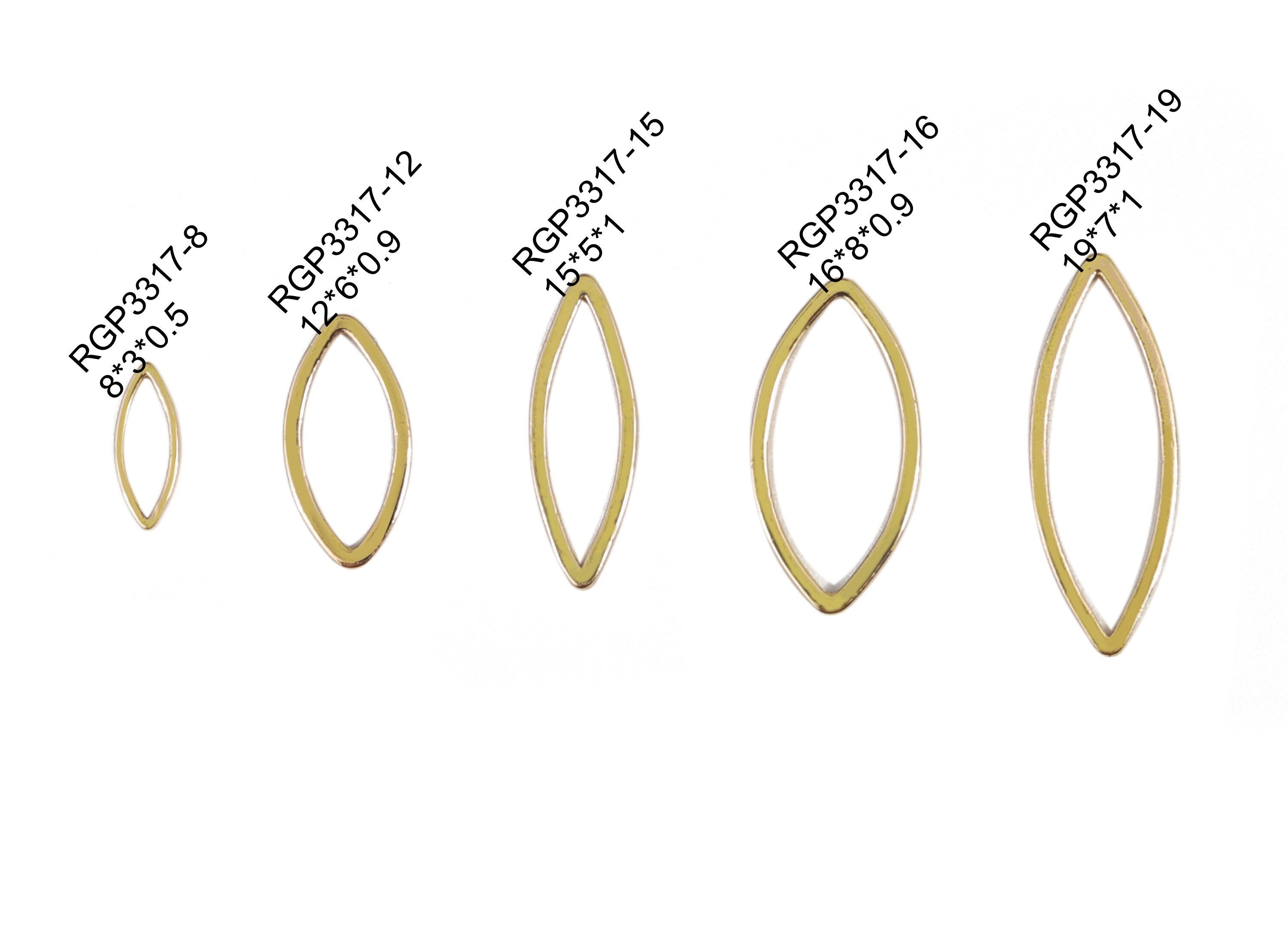 Brass Marquise Pendant – Marquise Earring Charm - Gold Tone Marquise Connectors - 18K Real Gold Plated Brass – 15x5x1mm - RGP3317-15 - DOMEDBAZAAR