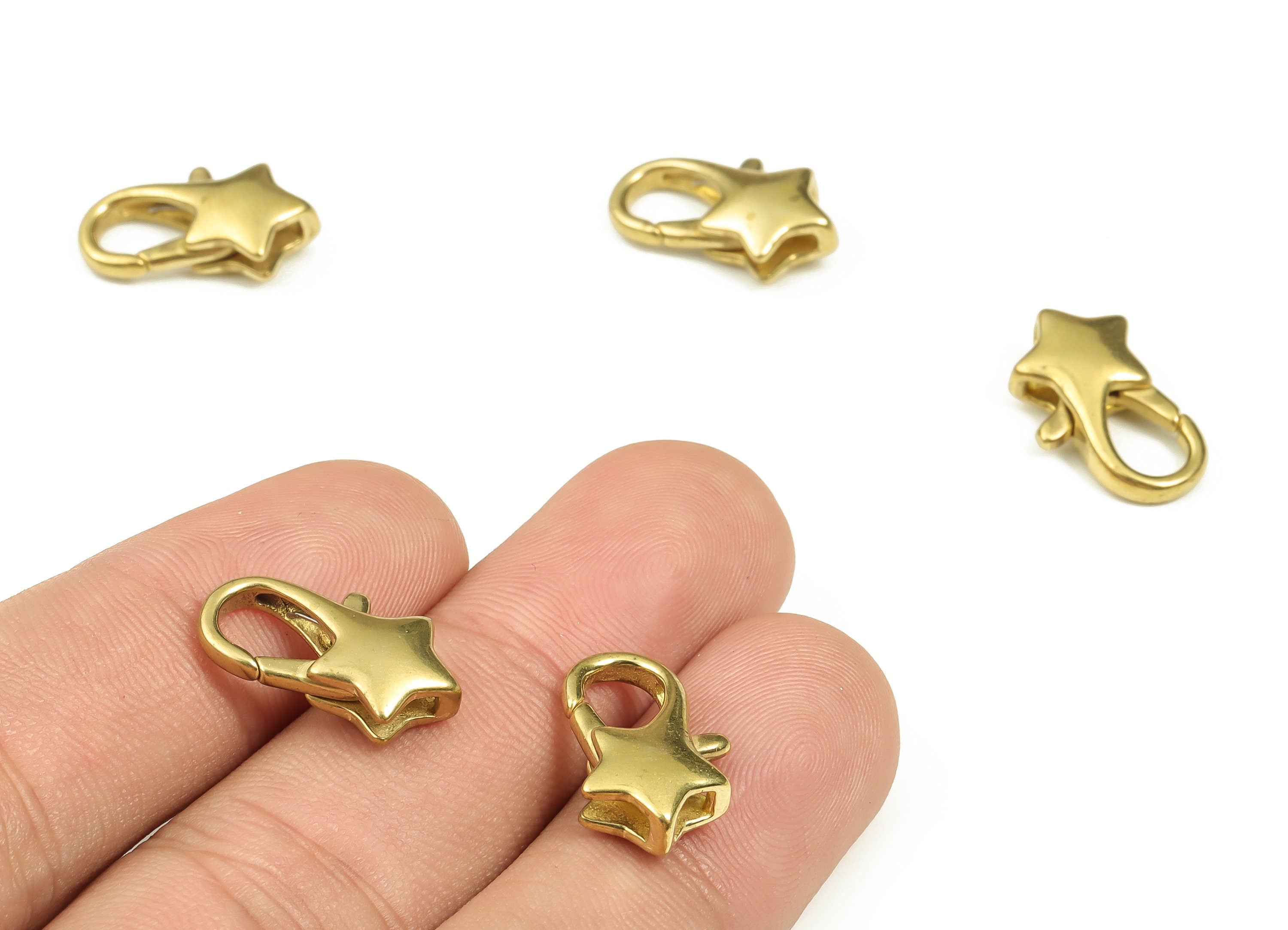 Brass Star Clips Parrot - Raw Brass Tiny Star Trigger Clasp – Celestial Lobster Claw for Jewelry Making Supplies - 18x10.6x5.15mm - PP4441 - DOMEDBAZAAR