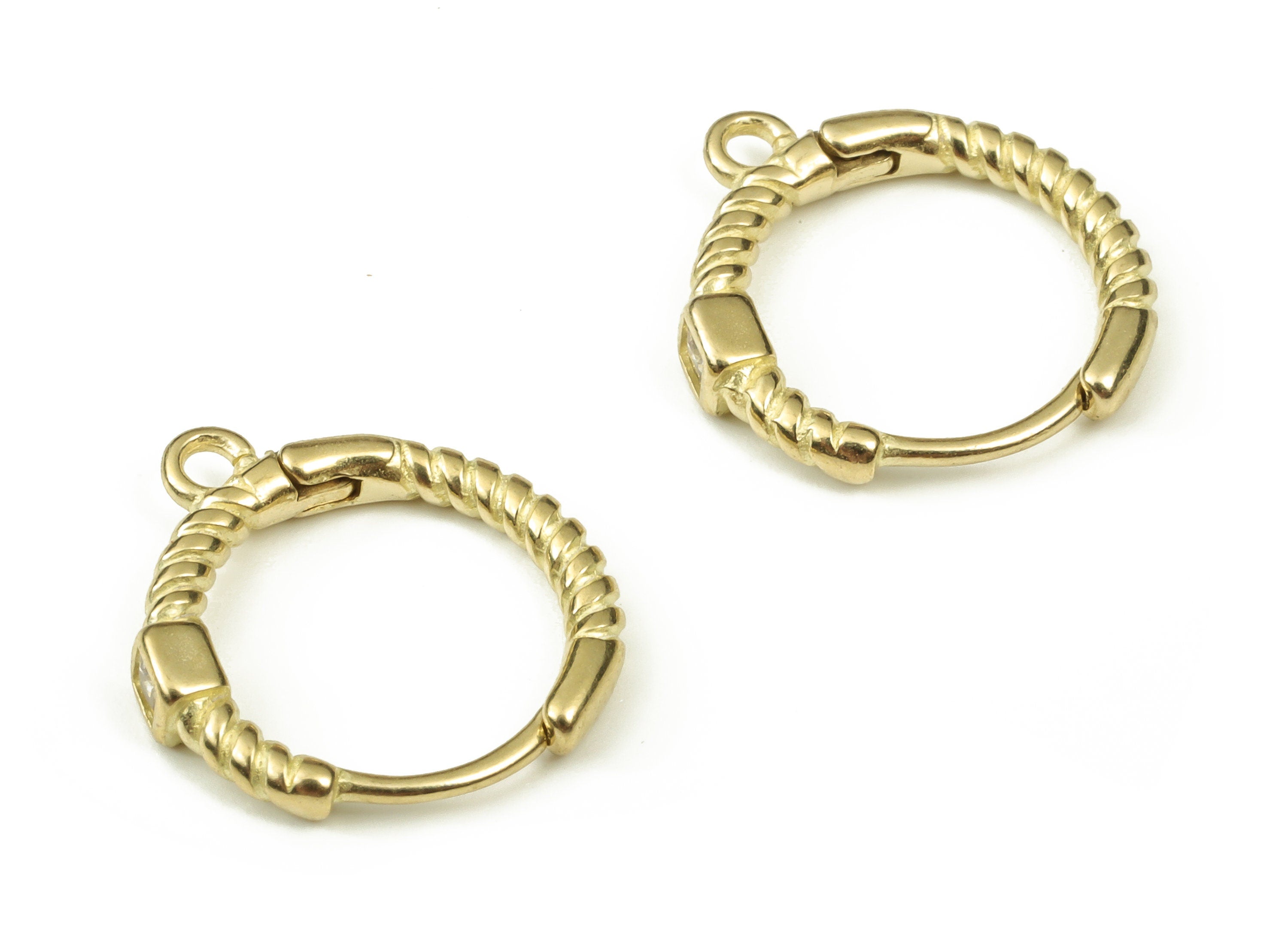 Brass Round Hoop Earring – Dainty Circle Huggie With Open Ring – Zircon Hoop Earrings – Small Everyday Hoop - 15.24x14.35x2.91mm - PP4477 - DOMEDBAZAAR