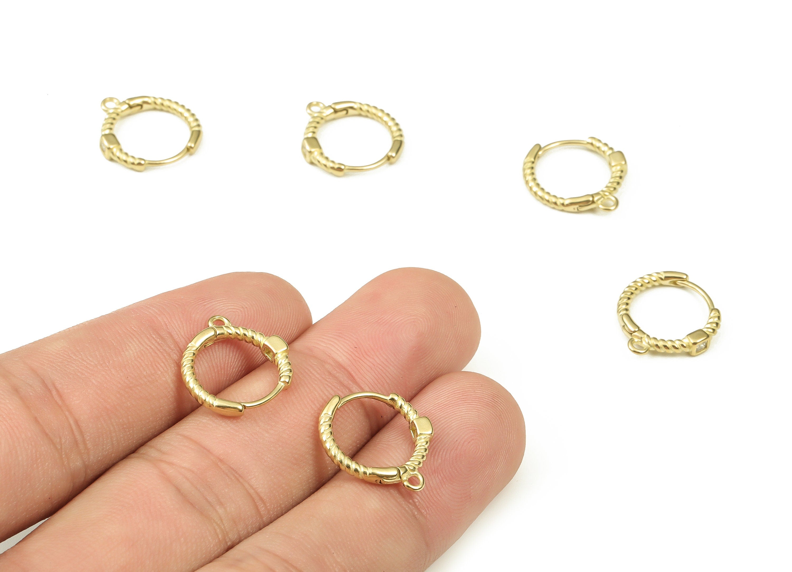 Brass Round Hoop Earring – Dainty Circle Huggie With Open Ring – Zircon Hoop Earrings – Small Everyday Hoop - 15.24x14.35x2.91mm - PP4477 - DOMEDBAZAAR