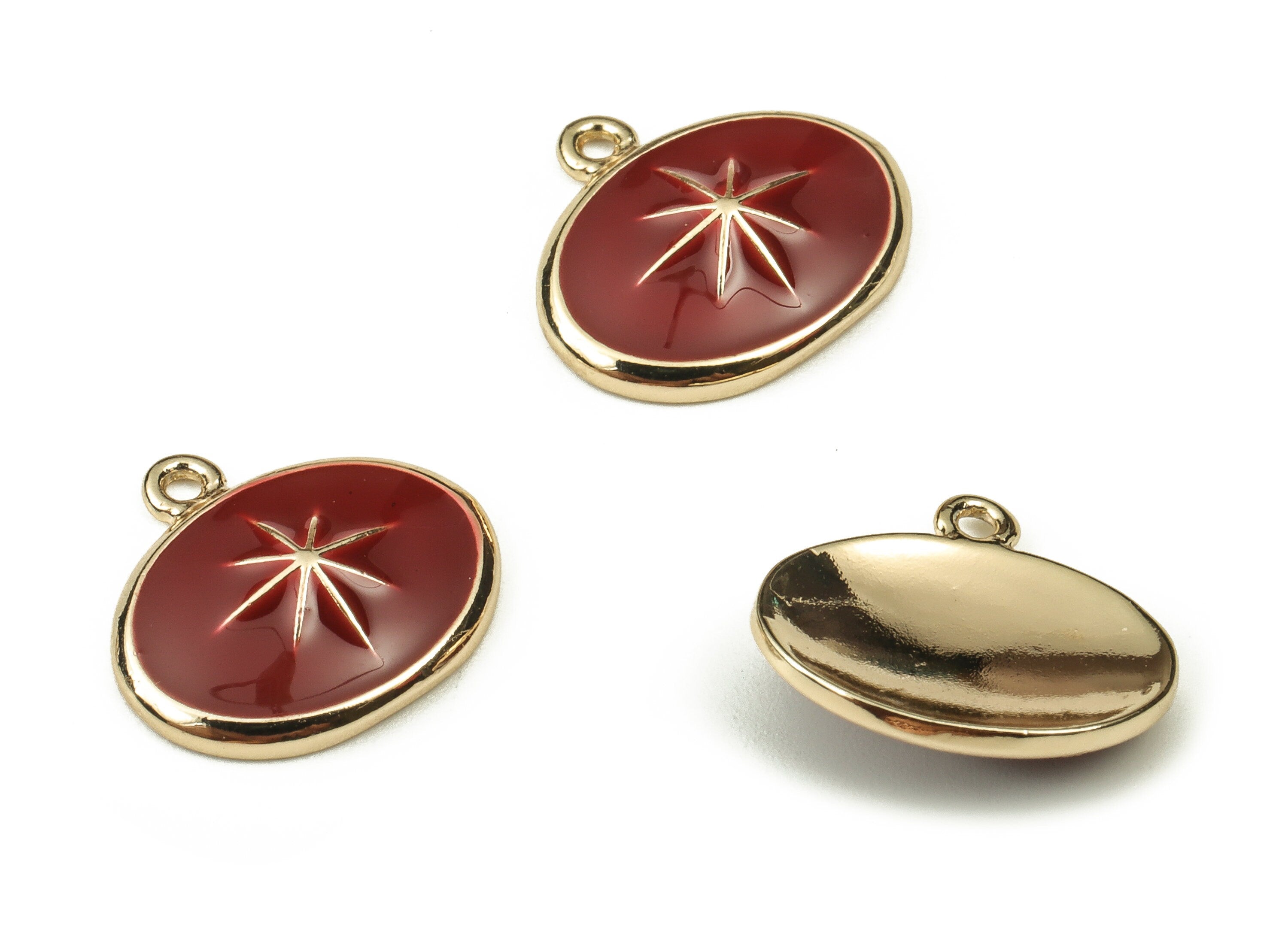 Brass Oval Earring Charms - Gold Star Pendant - 18K Real Gold Plated Brass - Jewelry Making Supplies - 13.23x12.08x1.05mm - RGP3738D - DOMEDBAZAAR