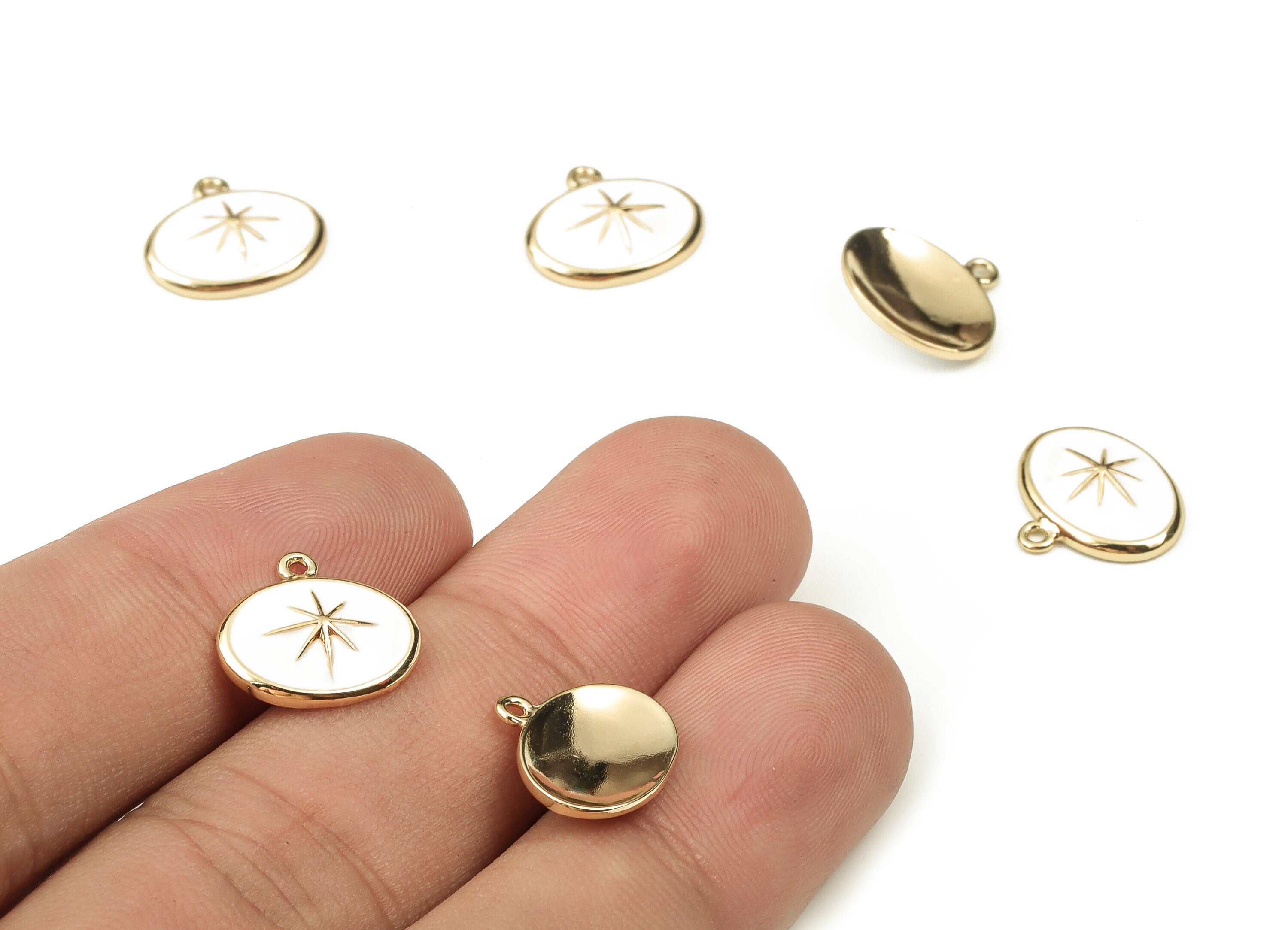 Brass Oval Earring Charms - Gold Star Pendant - 18K Real Gold Plated Brass - Jewelry Making Supplies - 13.23x12.08x1.05mm - RGP3738H - DOMEDBAZAAR