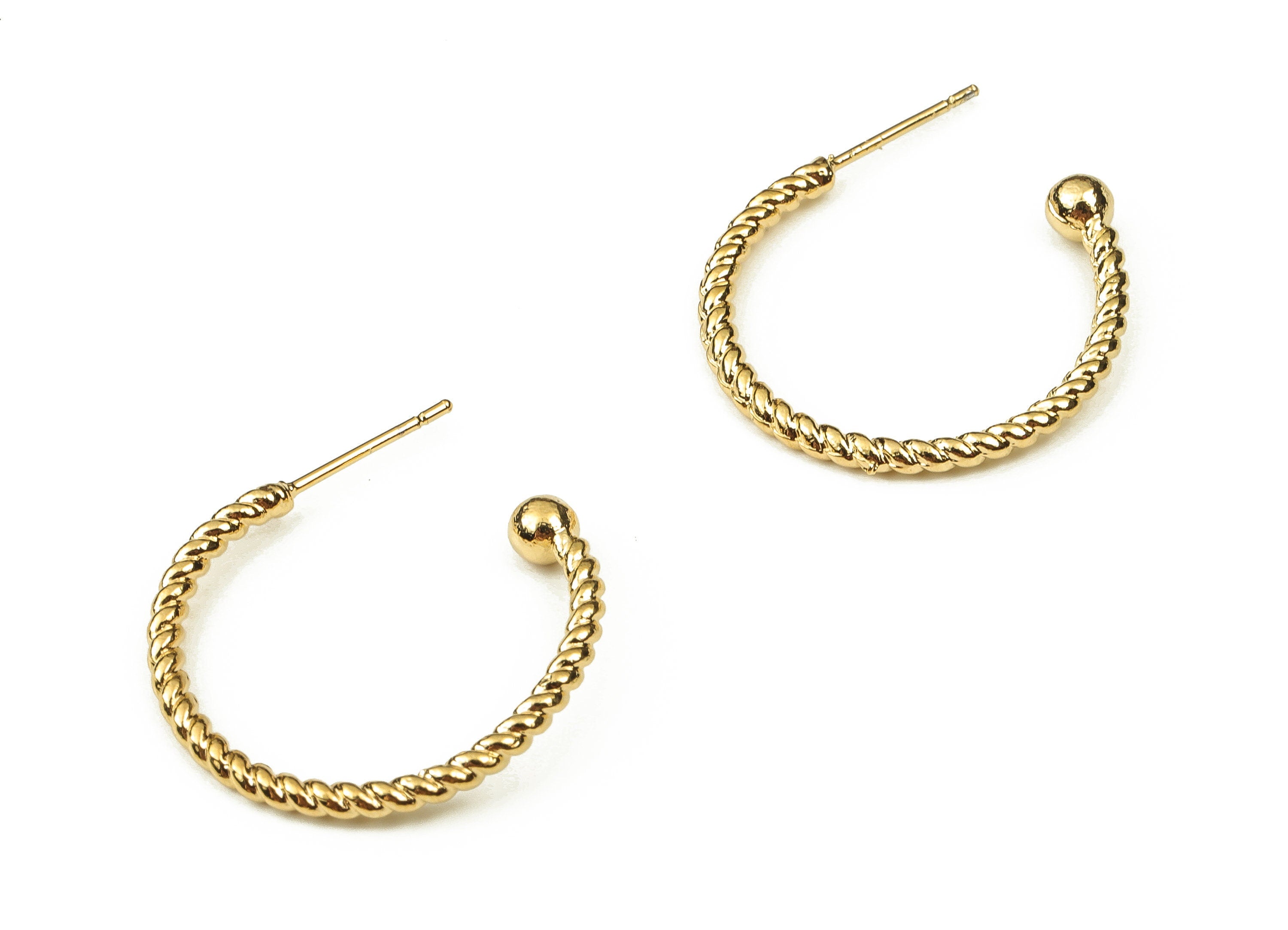 Brass C Earring Post - Gold Spiral Earring Stud - 18K Real Gold Plated Brass - Brass Stud - Jewelry Supplies - 23.72x23.9x1.97mm - RGP3779 - DOMEDBAZAAR