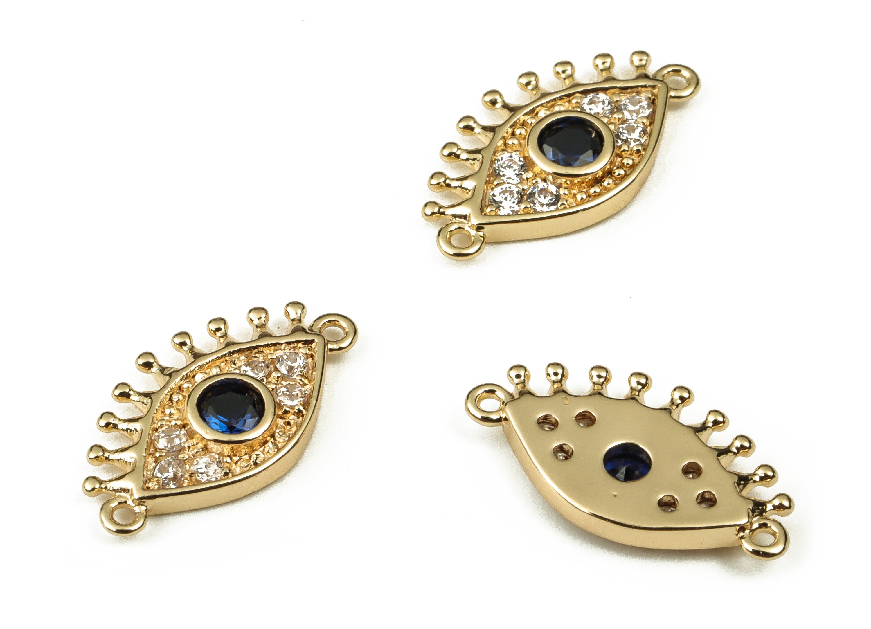 Brass Eye Earring Charms With Zircons - Gold Eye Pendant - 18K Real Gold Plated Brass - Jewelry Making Supplies -14.74x8.53x1.95mm - RGP3865 - DOMEDBAZAAR