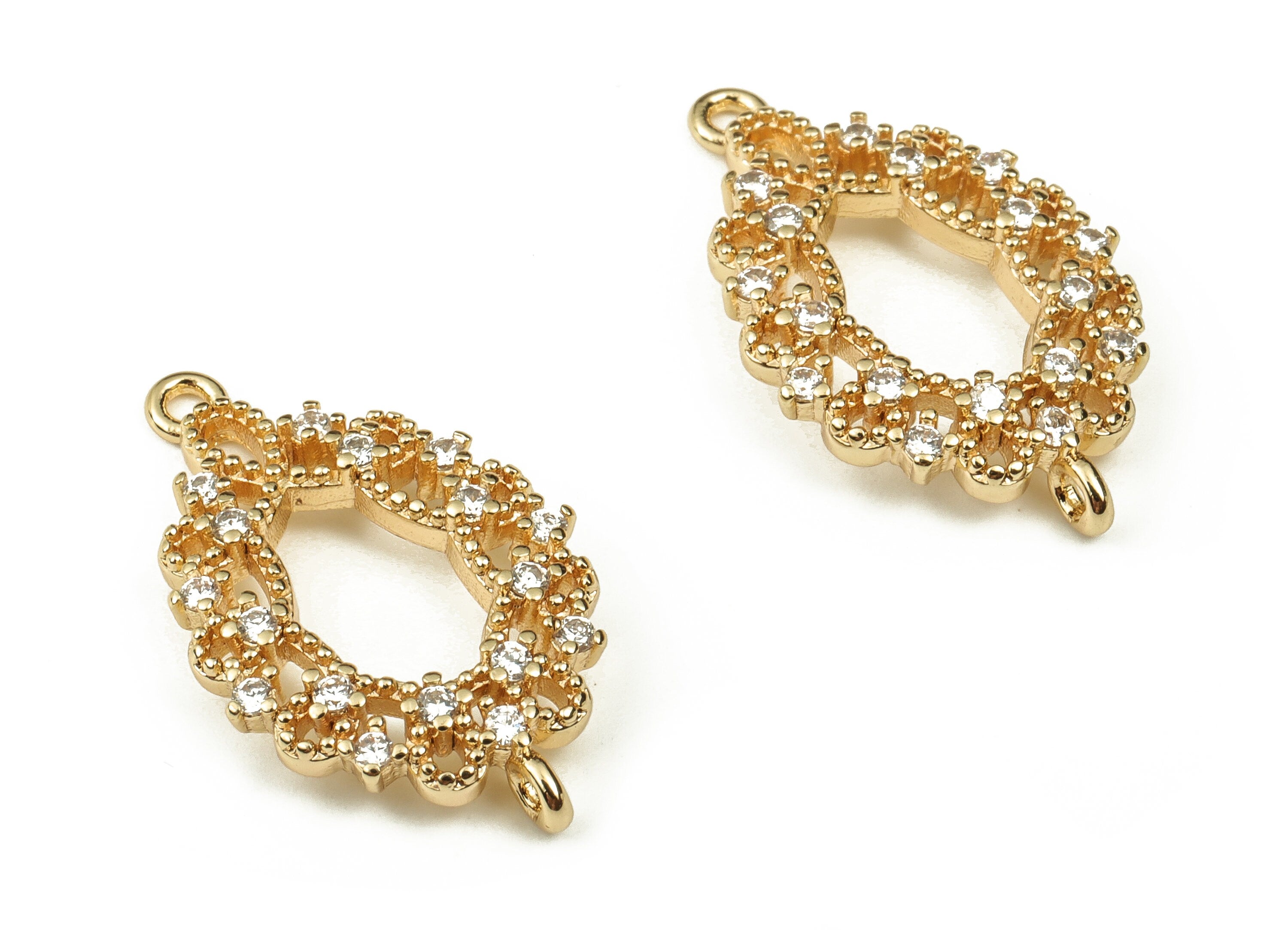 Brass Oval Earring Connector With Zircon - Gold Knot Charms - 18K Real Gold Plated Brass - Jewelry Supplies - 22.33x13.52x2.44mm - RGP3759 - DOMEDBAZAAR