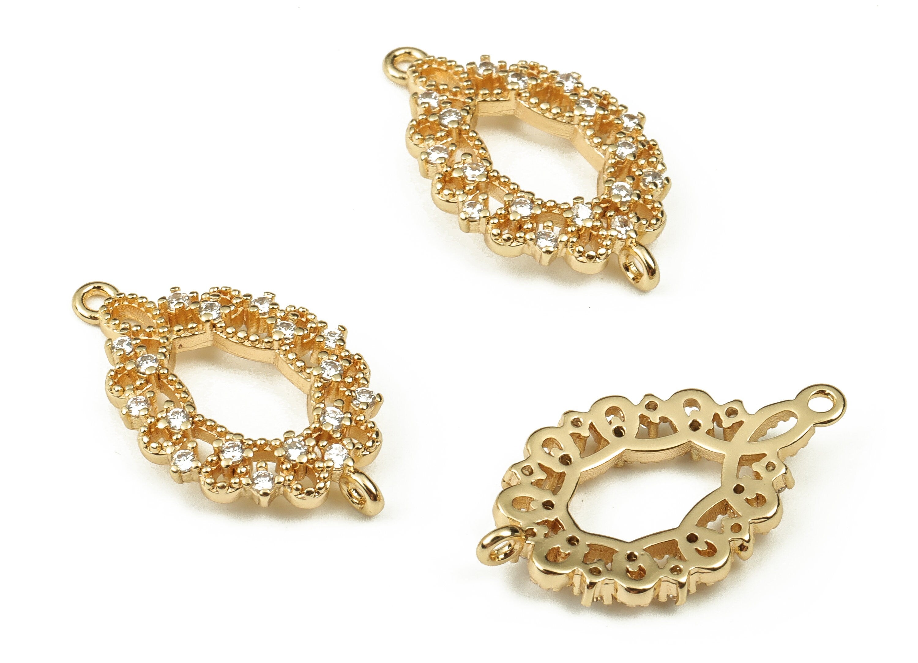 Brass Oval Earring Connector With Zircon - Gold Knot Charms - 18K Real Gold Plated Brass - Jewelry Supplies - 22.33x13.52x2.44mm - RGP3759 - DOMEDBAZAAR
