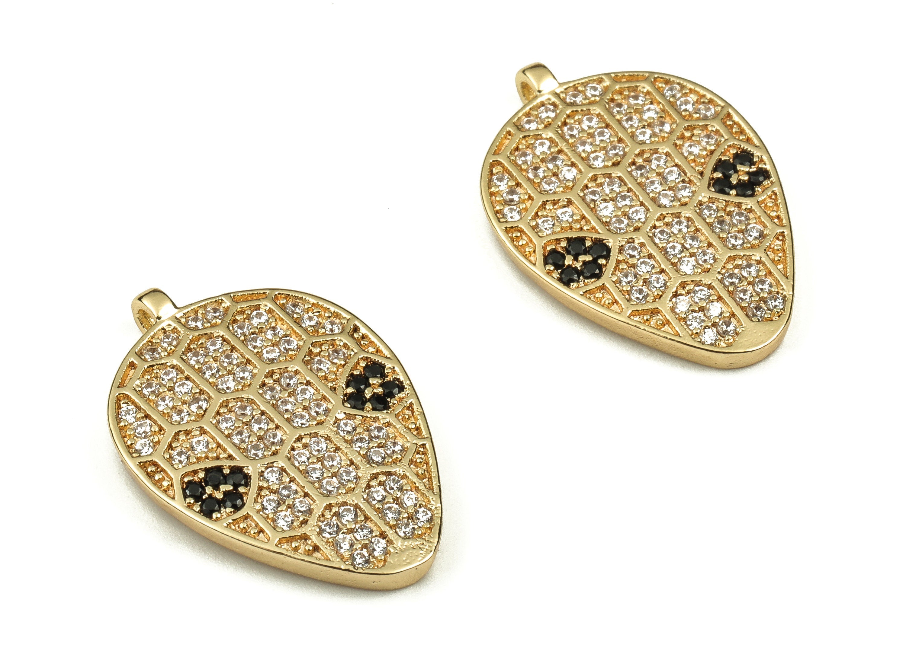 Brass Drop Earring Charms With Zircon - Gold Flower Pendant - 18K Real Gold Plated Brass - Jewelry Supplies - 22.17x15.06x2.2mm - RGP3791 - DOMEDBAZAAR