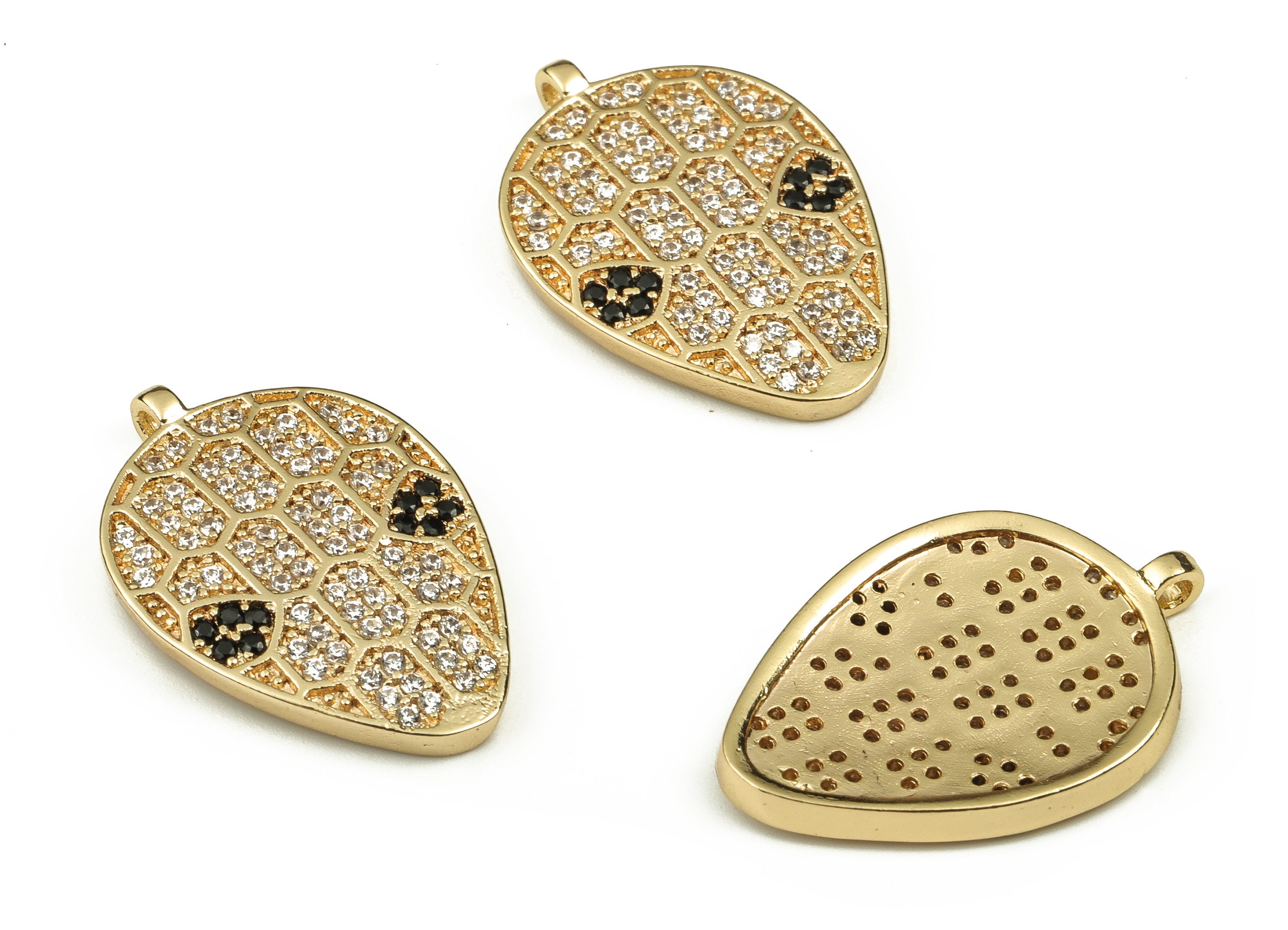 Brass Drop Earring Charms With Zircon - Gold Flower Pendant - 18K Real Gold Plated Brass - Jewelry Supplies - 22.17x15.06x2.2mm - RGP3791 - DOMEDBAZAAR