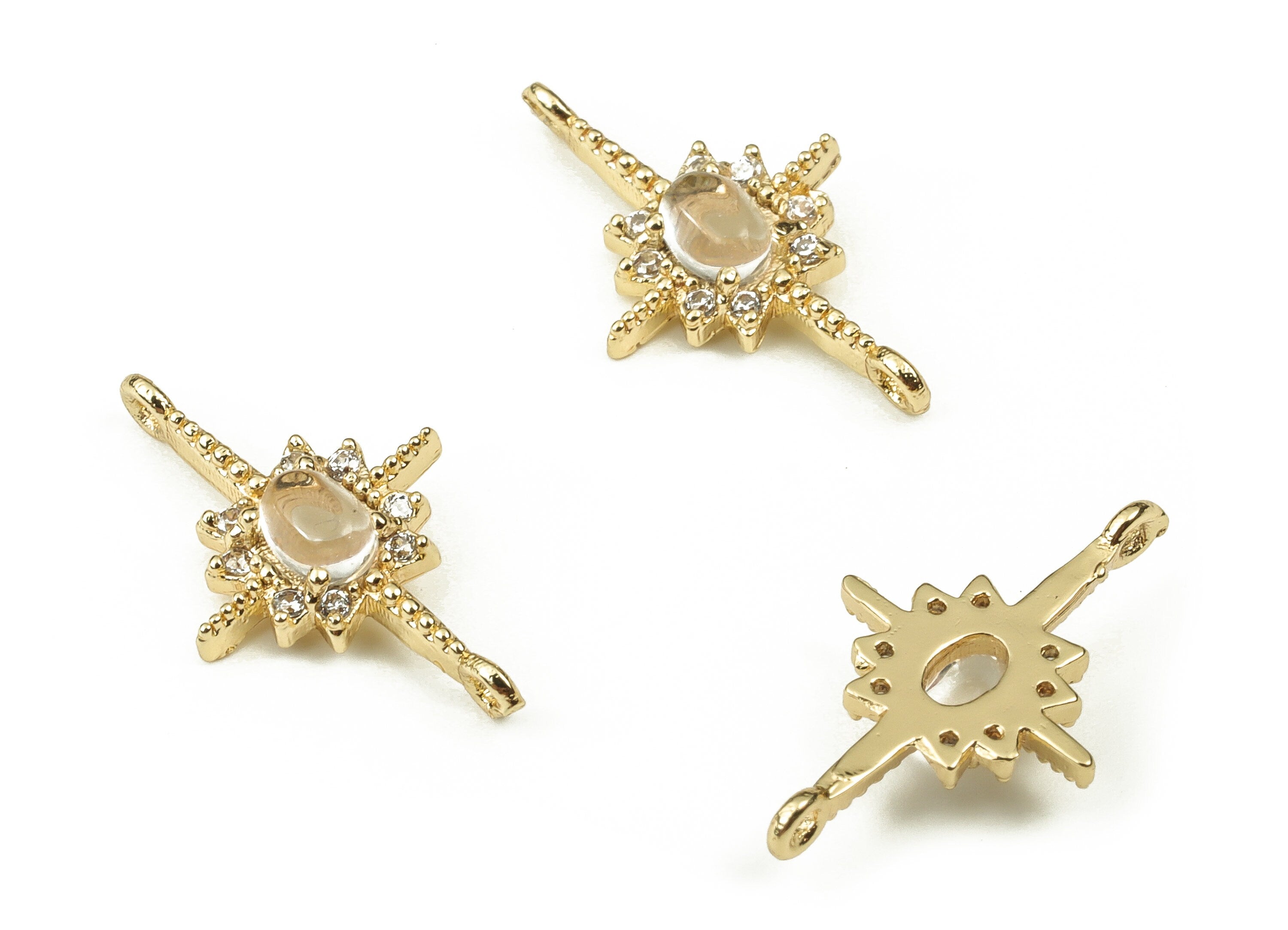 Brass Star Earring Connector With Zircons - Gold Star Pendant - 18K Real Gold Plated Brass - Jewelry Supplies - 16.66x9.91x2.91mm - RGP3847 - DOMEDBAZAAR