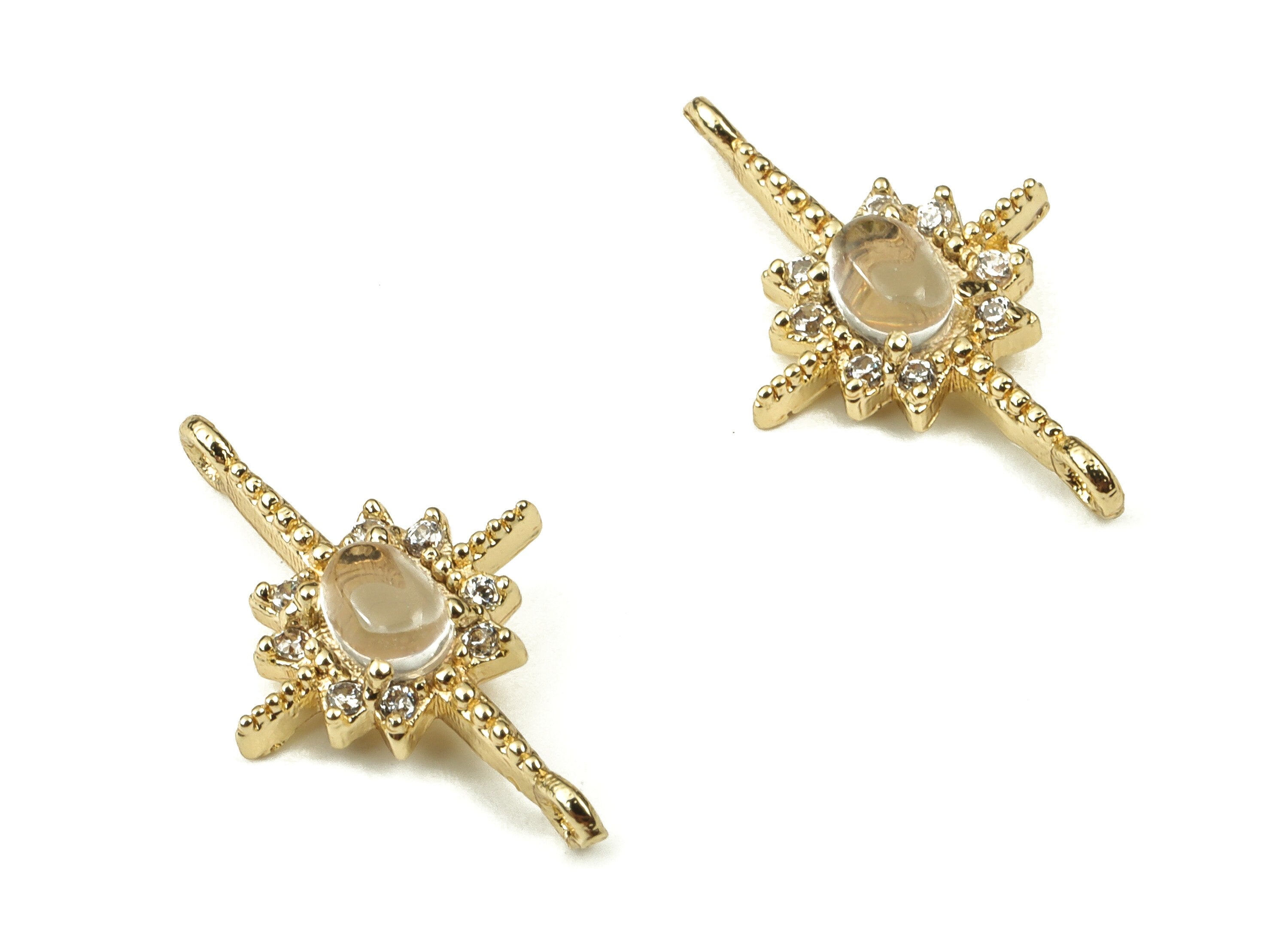 Brass Star Earring Connector With Zircons - Gold Star Pendant - 18K Real Gold Plated Brass - Jewelry Supplies - 16.66x9.91x2.91mm - RGP3847 - DOMEDBAZAAR