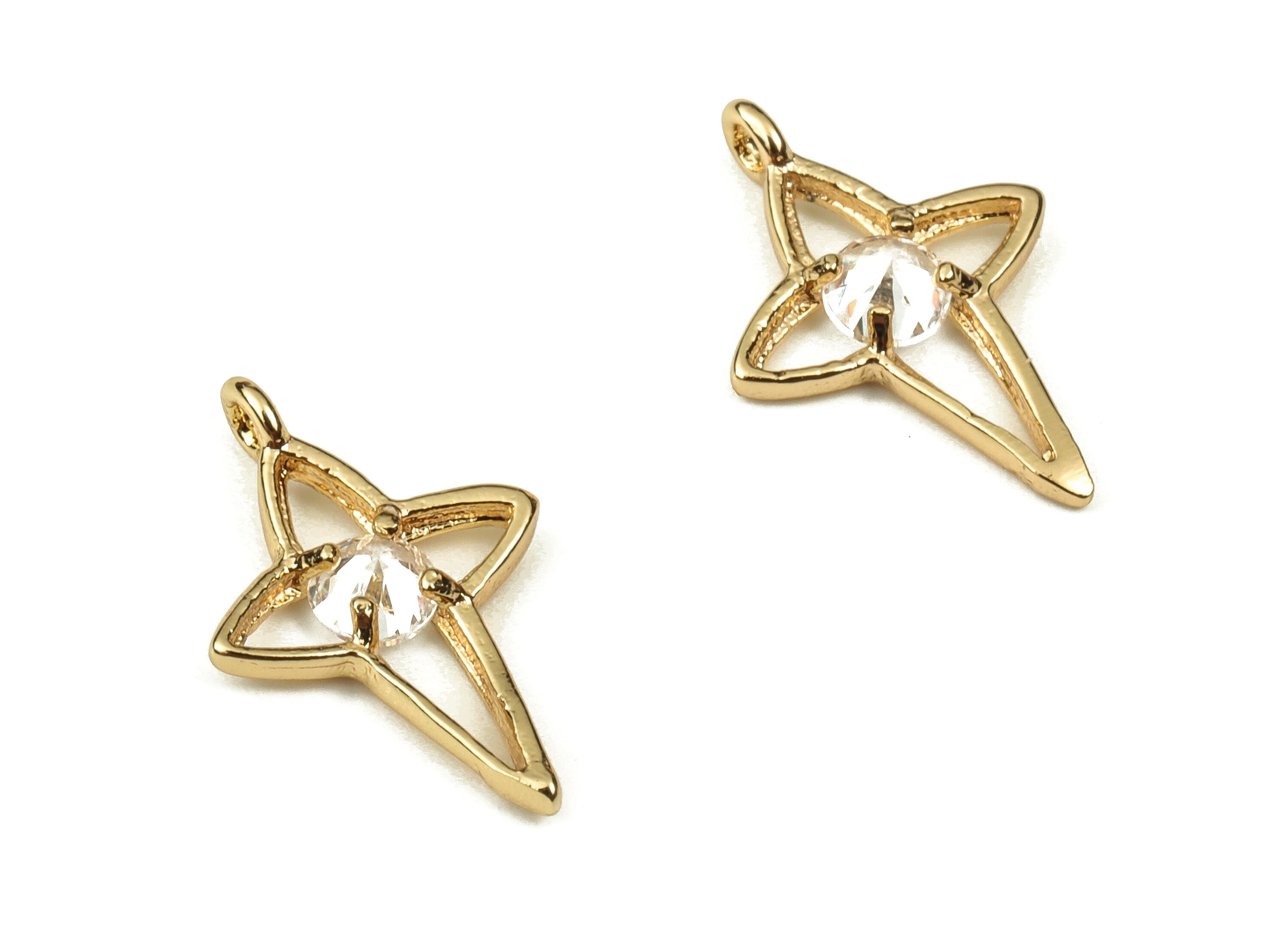 Brass Planet Earring Charms With Zircons - Gold Planet Pendant - 18K Real Gold Plated Brass - Jewelry Supplies - 14.74x9.78x1.96mm - RGP3753 - DOMEDBAZAAR