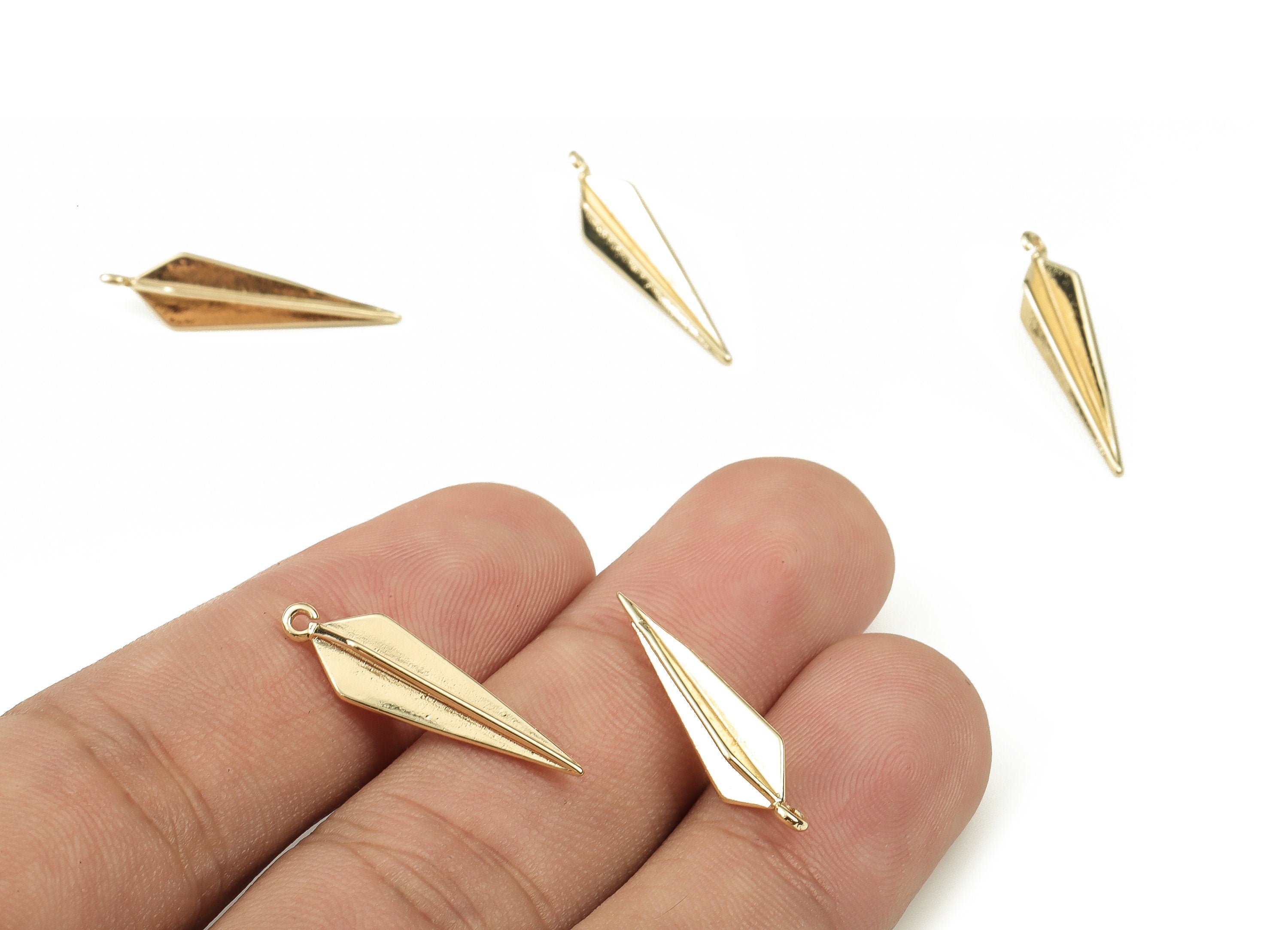 Brass Triangle Earring Charms - Gold Triangle Pendant - 18K Real Gold Plated Brass - Jewelry Making Supplies - 23.73x4.63x4.63mm - RGP3863 - DOMEDBAZAAR