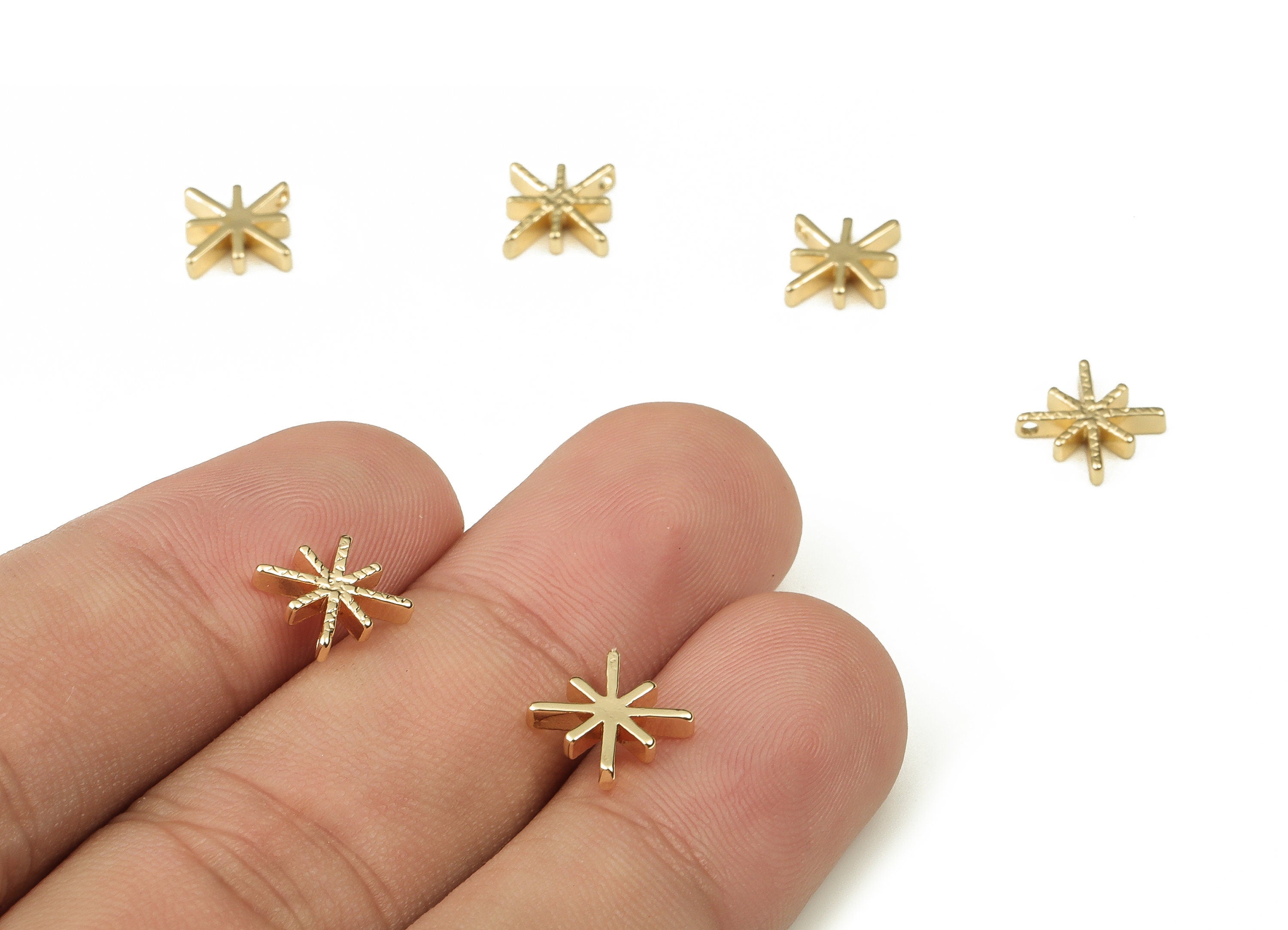 Brass Star Earring Charms - Gold Star Pendant - 18K Real Gold Plated Brass - Jewelry Making Supplies - 10.22x9.61x1.87mm - RGP3852 - DOMEDBAZAAR