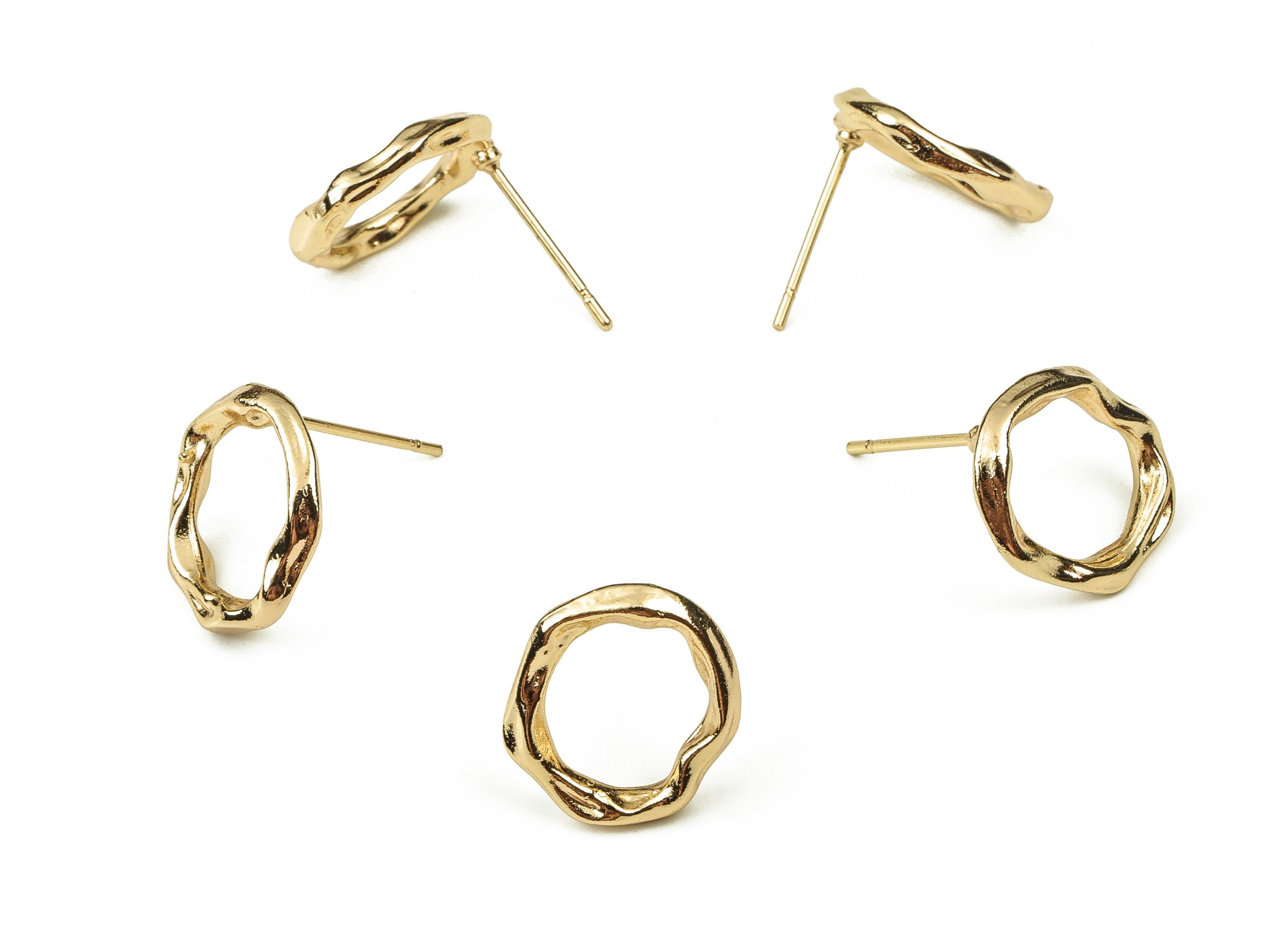 Brass Round Earring Post - Gold Circle Earring Stud - 18K Real Gold Plated Brass - Stainless Steel Stud - 13.99x12.34x2.36mm - RGP3786 - DOMEDBAZAAR