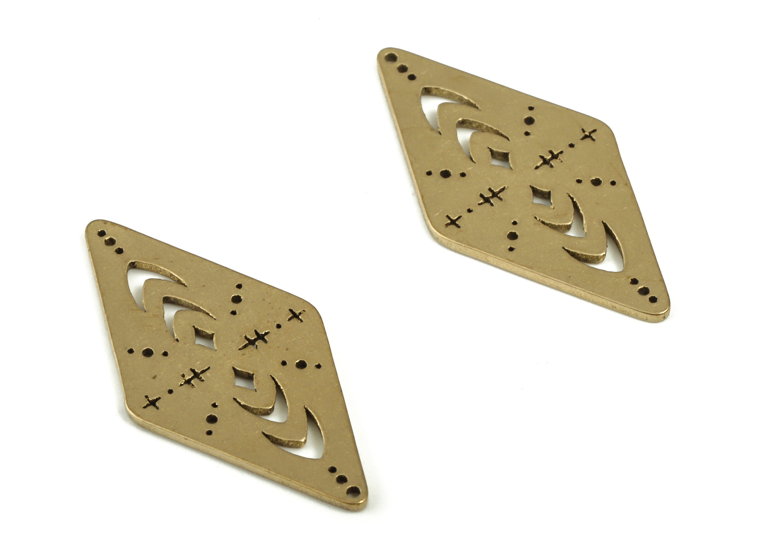 Brass Rhombus Pendant Charms - Raw Brass Crescent Moon Rhombus Earring Charms – DIY Jewelry Making Supplies - 21.8x10.8x0.67mm - PP4187 - DOMEDBAZAAR