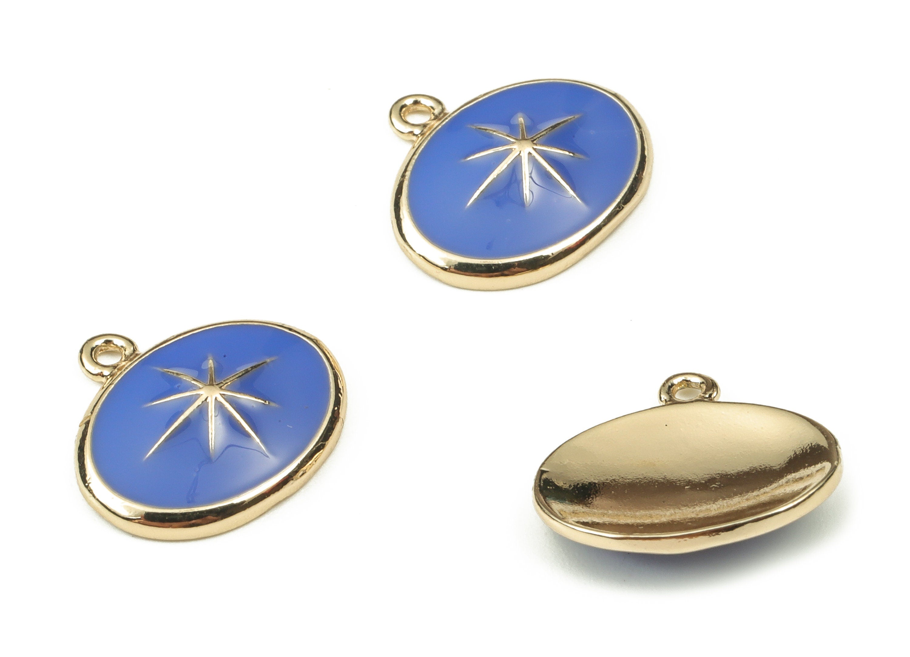 Brass Oval Earring Charms - Gold Star Pendant - 18K Real Gold Plated Brass - Jewelry Making Supplies - 13.23x12.08x1.05mm - RGP3738F - DOMEDBAZAAR
