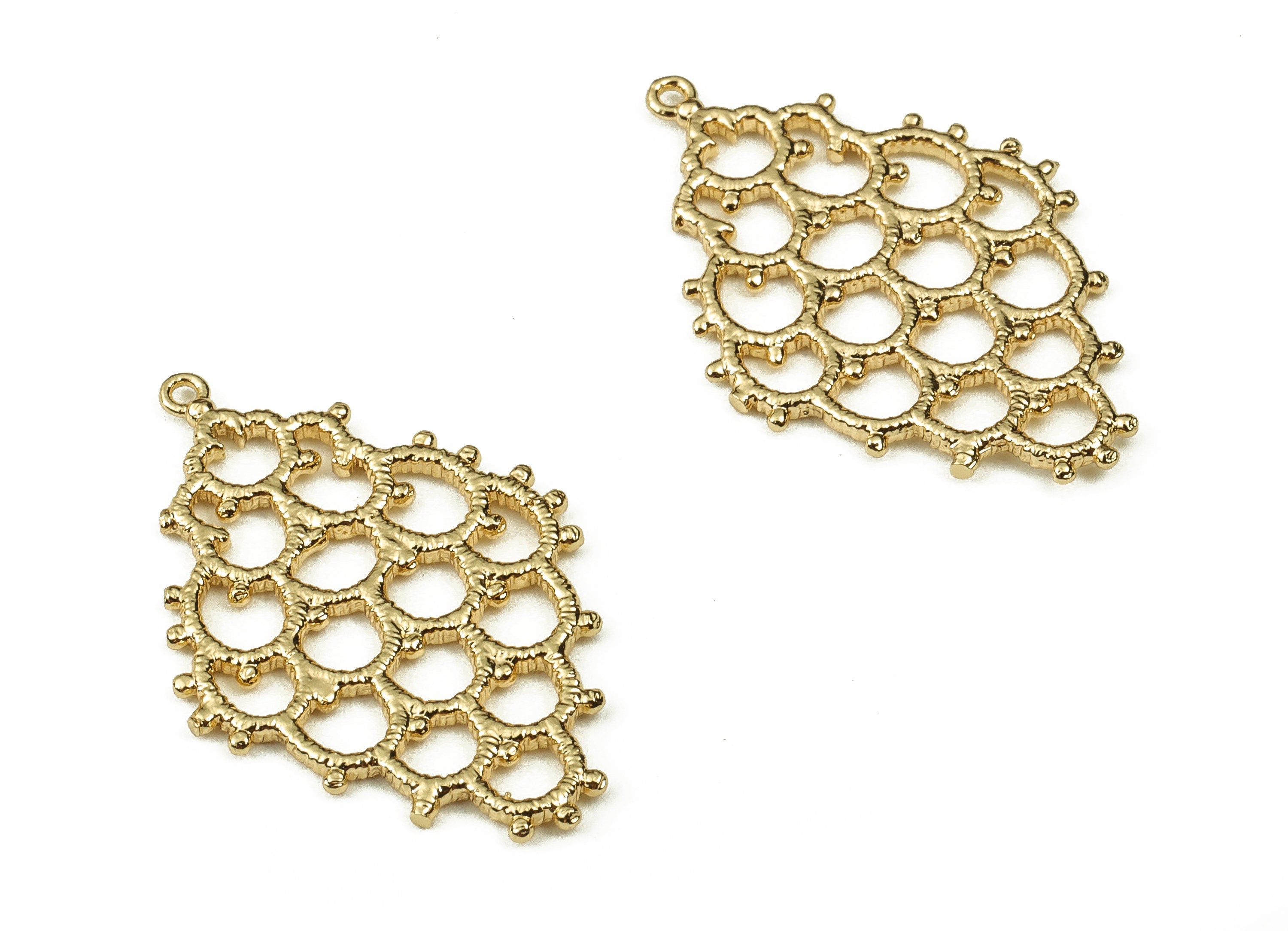 Brass Textured Knot Earring Charms - Gold Knot Pendant - 18K Real Gold Plated Brass - Jewelry Making Supplies - 29.05x19.53x1.31mm - RGP3815 - DOMEDBAZAAR