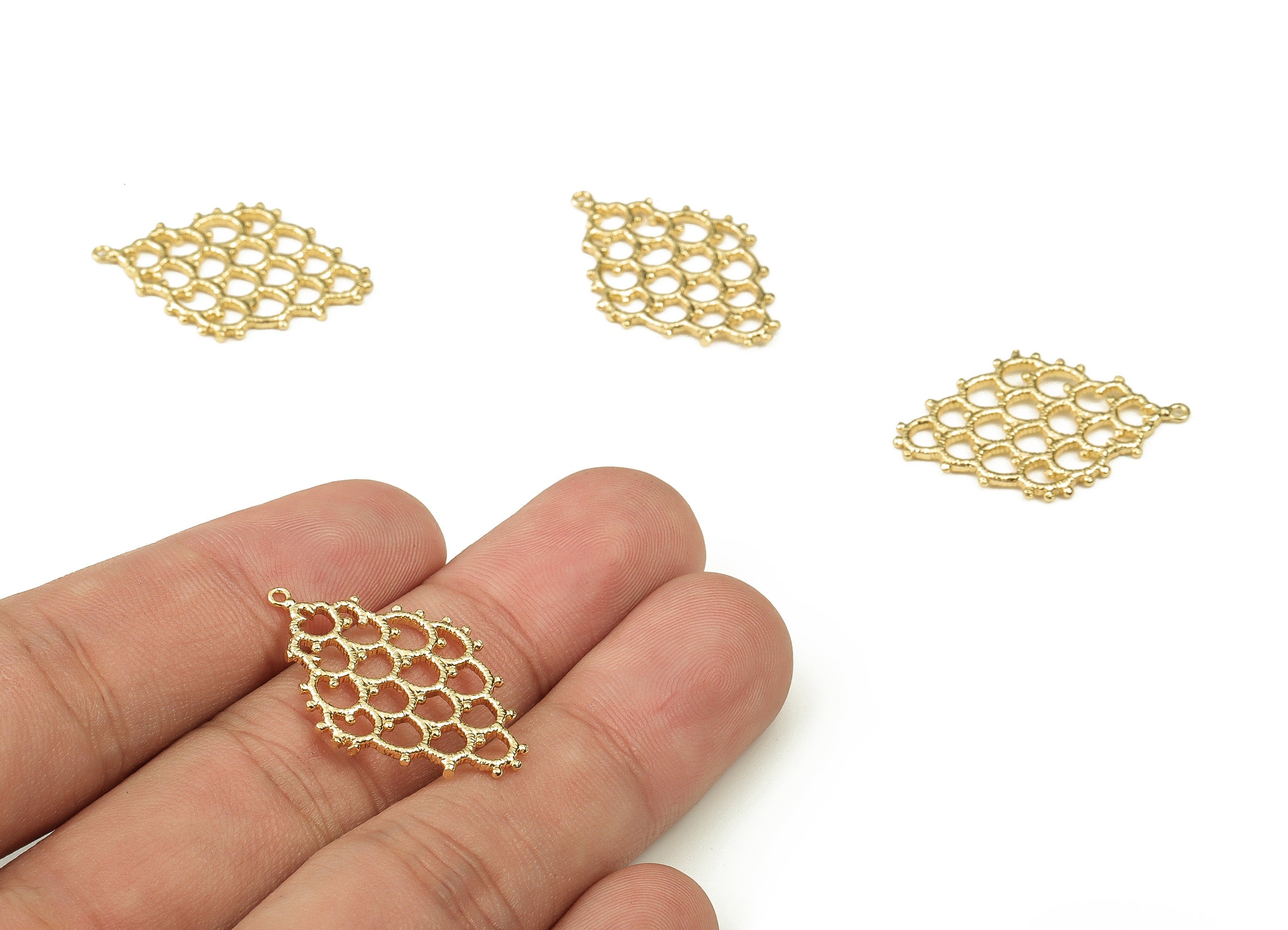 Brass Textured Knot Earring Charms - Gold Knot Pendant - 18K Real Gold Plated Brass - Jewelry Making Supplies - 29.05x19.53x1.31mm - RGP3815 - DOMEDBAZAAR