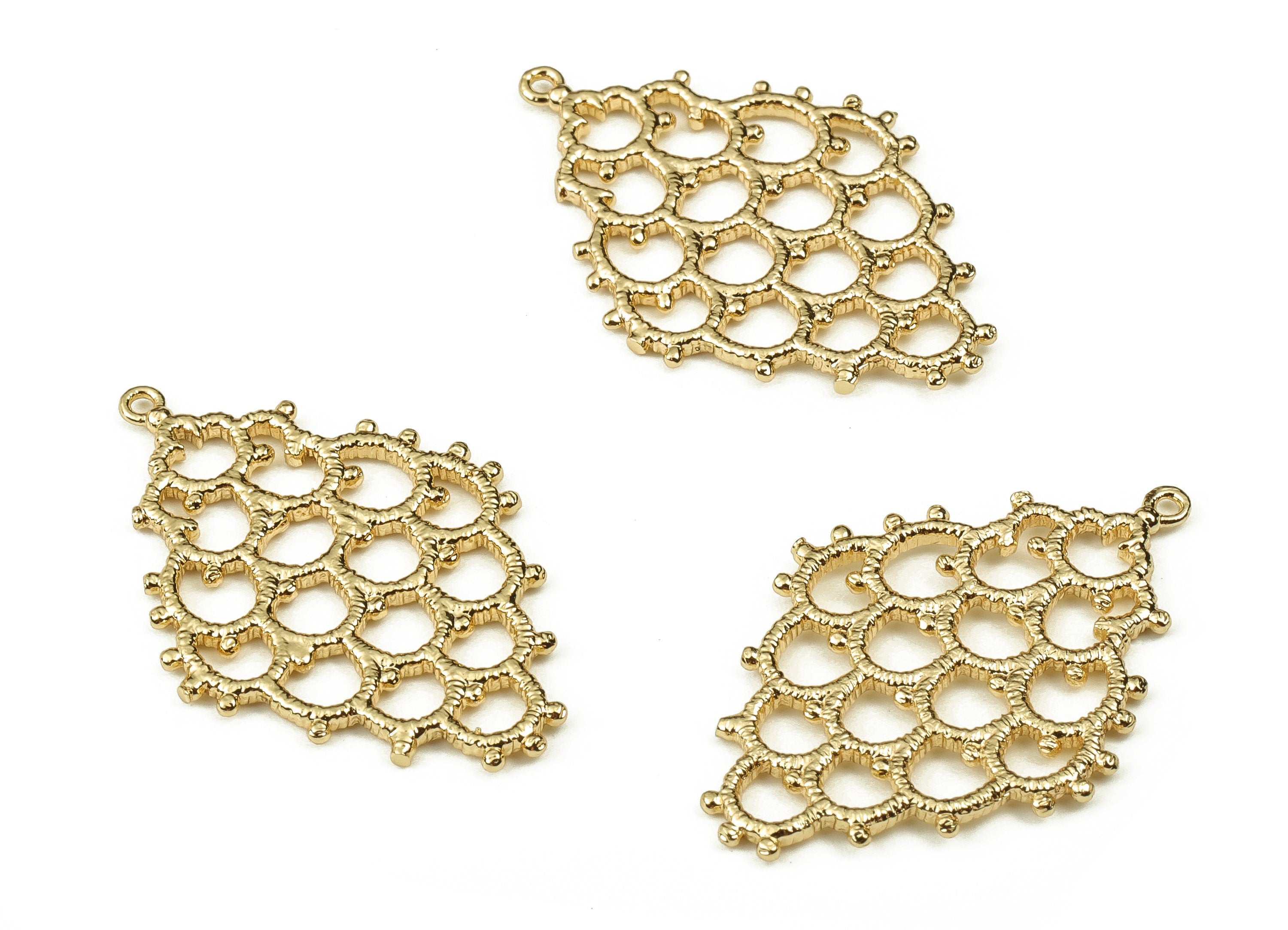 Brass Textured Knot Earring Charms - Gold Knot Pendant - 18K Real Gold Plated Brass - Jewelry Making Supplies - 29.05x19.53x1.31mm - RGP3815 - DOMEDBAZAAR