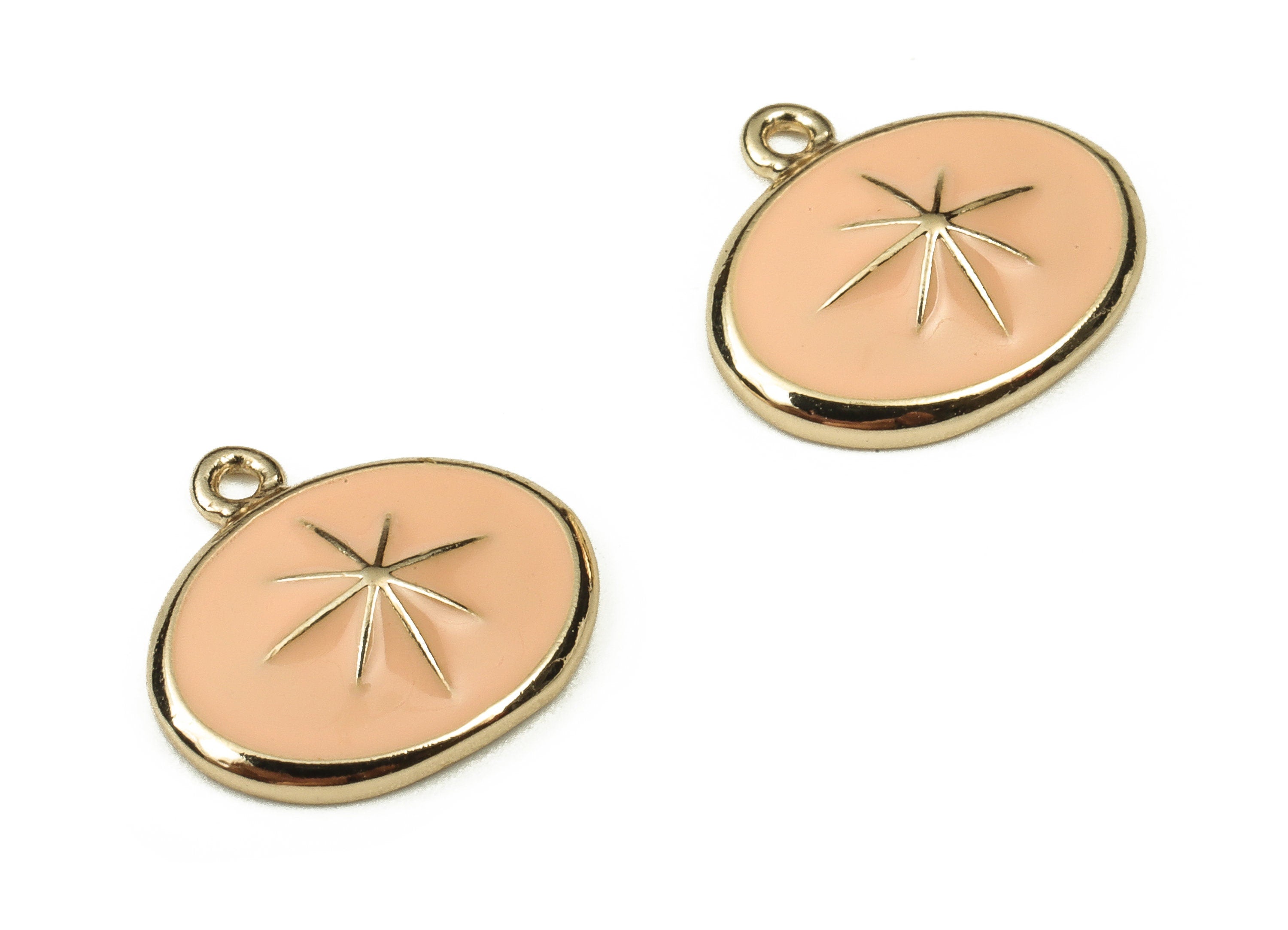 Brass Oval Charm Earring - Gold Star Pendant - 18K Real Gold Plated Brass - Jewelry Making Supplies - 13.23x12.08x1.05mm - RGP3738A - DOMEDBAZAAR