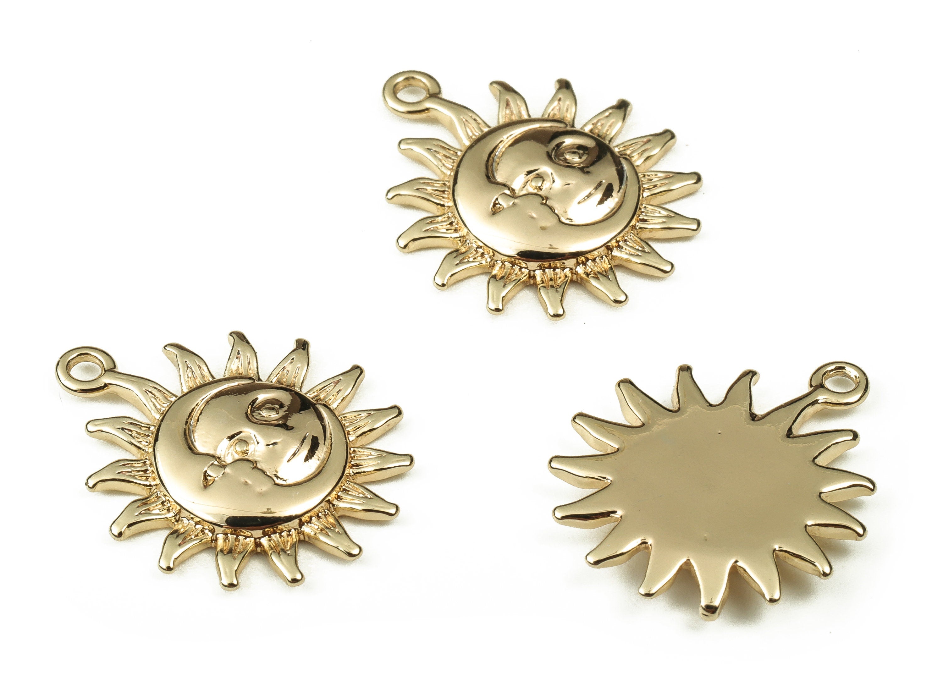Brass Sun Earring Charms - Gold Face Pendant - 18K Real Gold Plated Brass - Jewelry Making Supplies - 19.77x16.52x2.33mm - RGP3838 - DOMEDBAZAAR