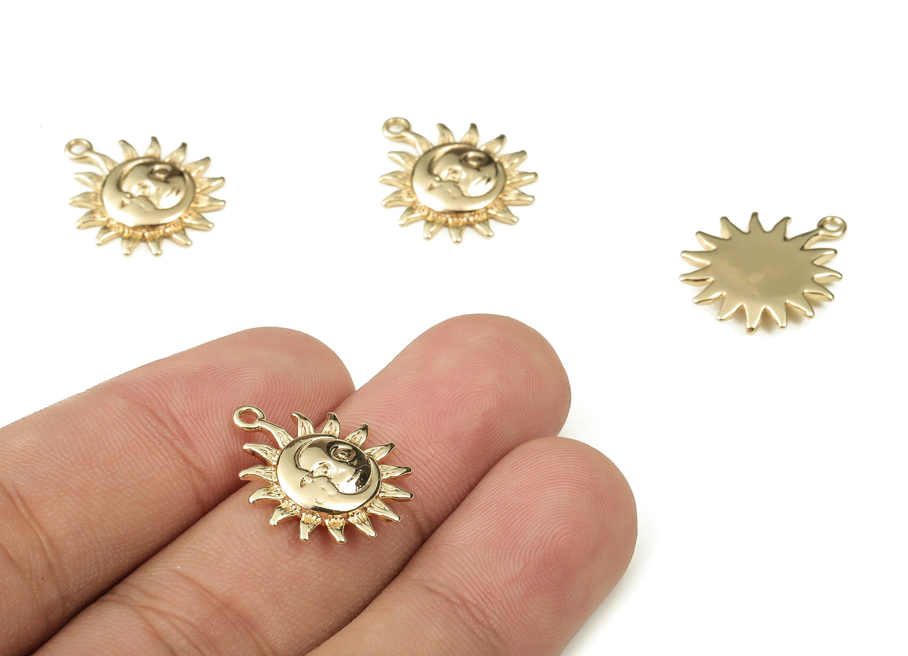 Brass Sun Earring Charms - Gold Face Pendant - 18K Real Gold Plated Brass - Jewelry Making Supplies - 19.77x16.52x2.33mm - RGP3838 - DOMEDBAZAAR