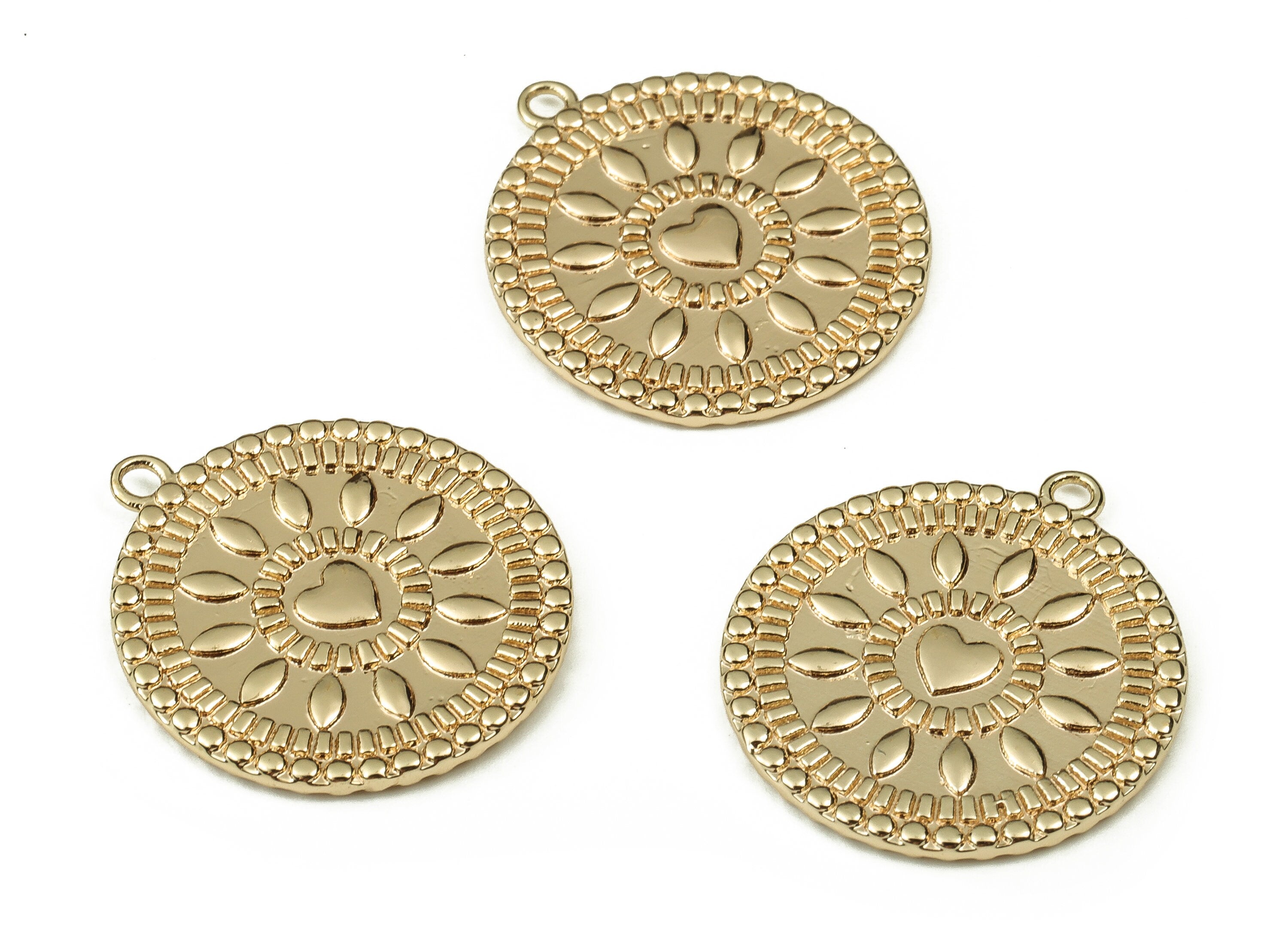 Brass Round Earring Charms - Gold Sun Heart Pendant - 18K Real Gold Plated Brass - Jewelry Making Supplies - 22.04x19.87x1.49mm - RGP3840 - DOMEDBAZAAR